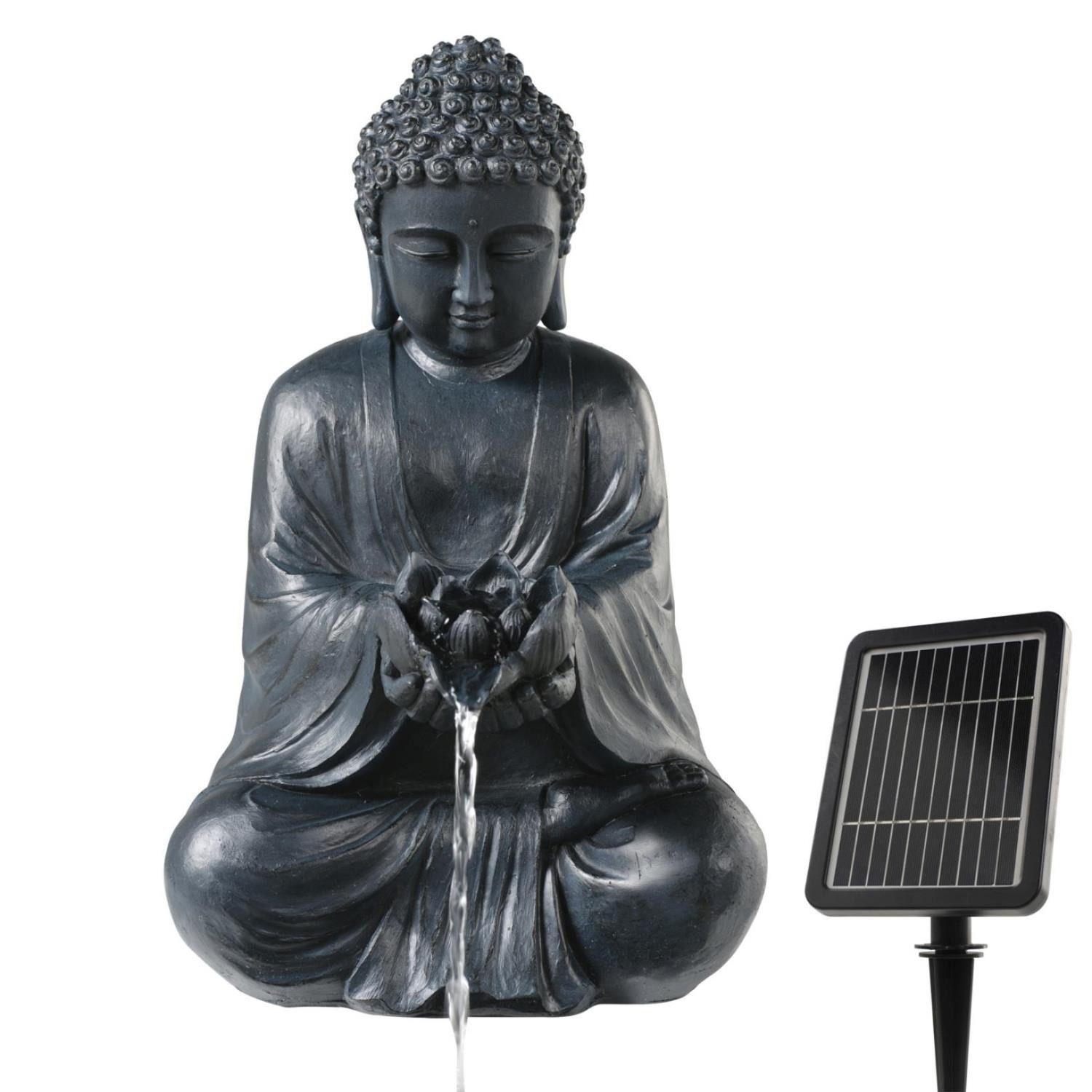 MARELIDA Gartenbrunnen Solar Brunnen Buddha Zierbrunnen Teichbrunnen Polyresin H: 37cm, 26 cm Breite