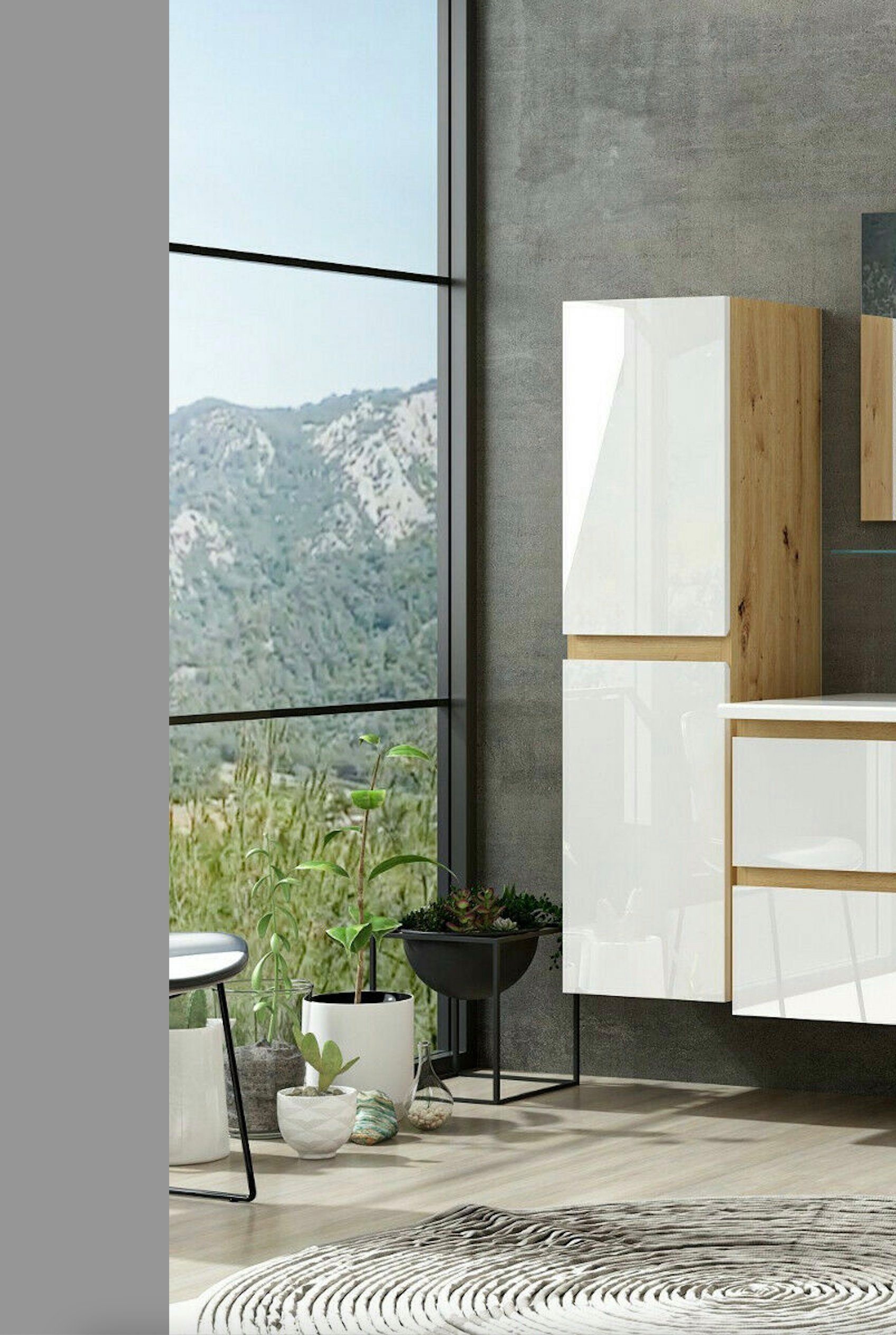 Homeline Hängeschrank Hängeschrank Weiß / Eiche Hochschrank Badezimmerschrank badmöbel