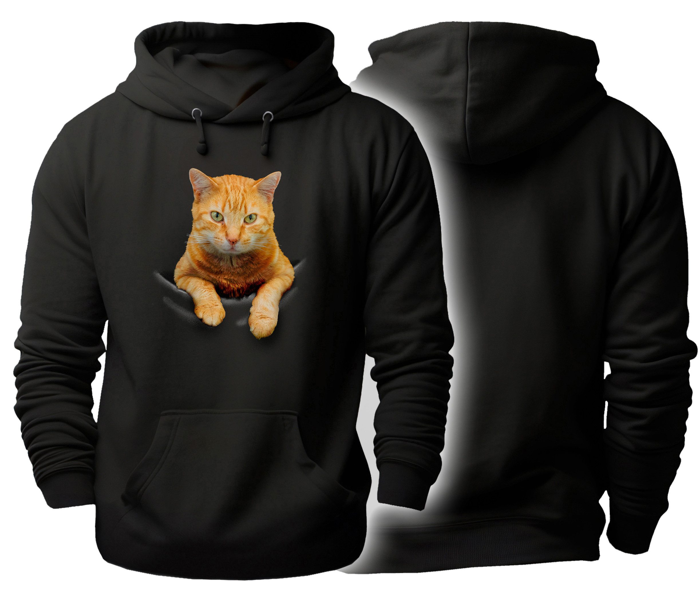 MyDesign24 Hoodie Katzen Kapuzen Пуловери - Katze in Tasche Print Herren und Damen Kapuzensweater i109