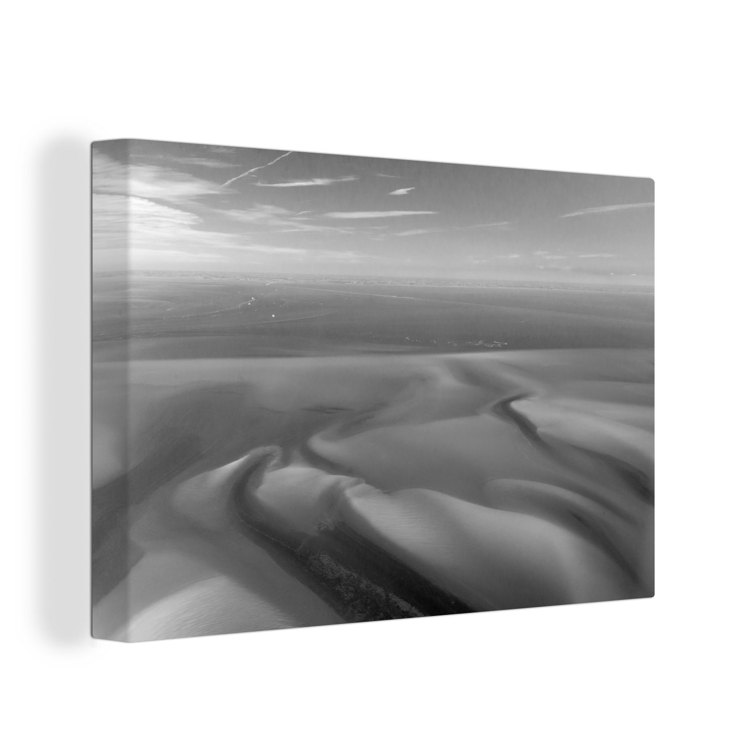 des (1 Luftaufnahme St), schwarz-weiß, Aufhängefertig, 30x20 Wattenmeeres cm Leinwandbilder, OneMillionCanvasses® - Wandbild bunt Leinwandbild Wanddeko,