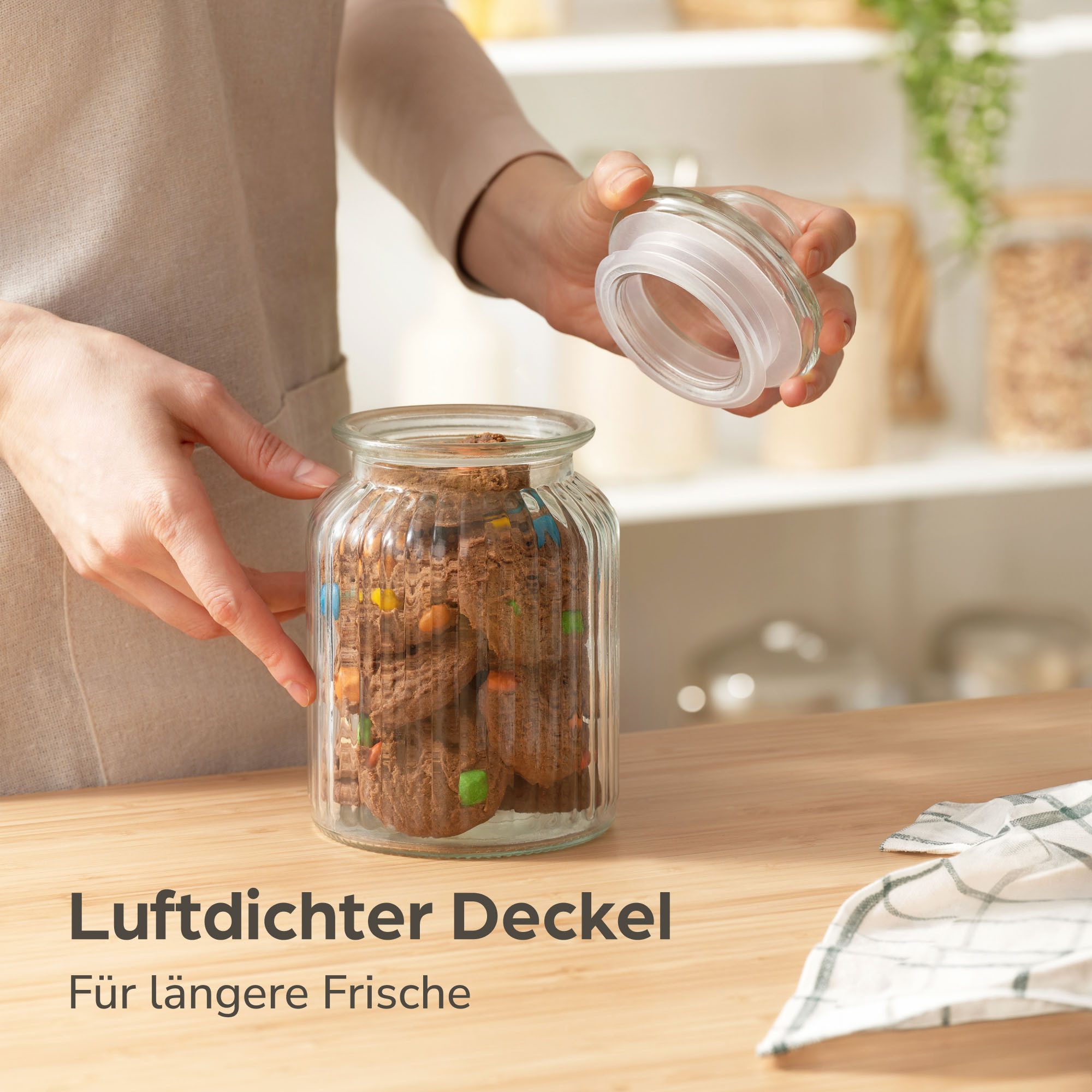 Praknu Vorratsglas 6er Set Bonbonglas mit Deckel Groß 1L - Candy Bar Gläser - Luftdicht, Glas, (Set, 6-tlg), Candy Bar Gläser - Luftdicht - Mit Etiketten - Für  – Bild 3 von 5