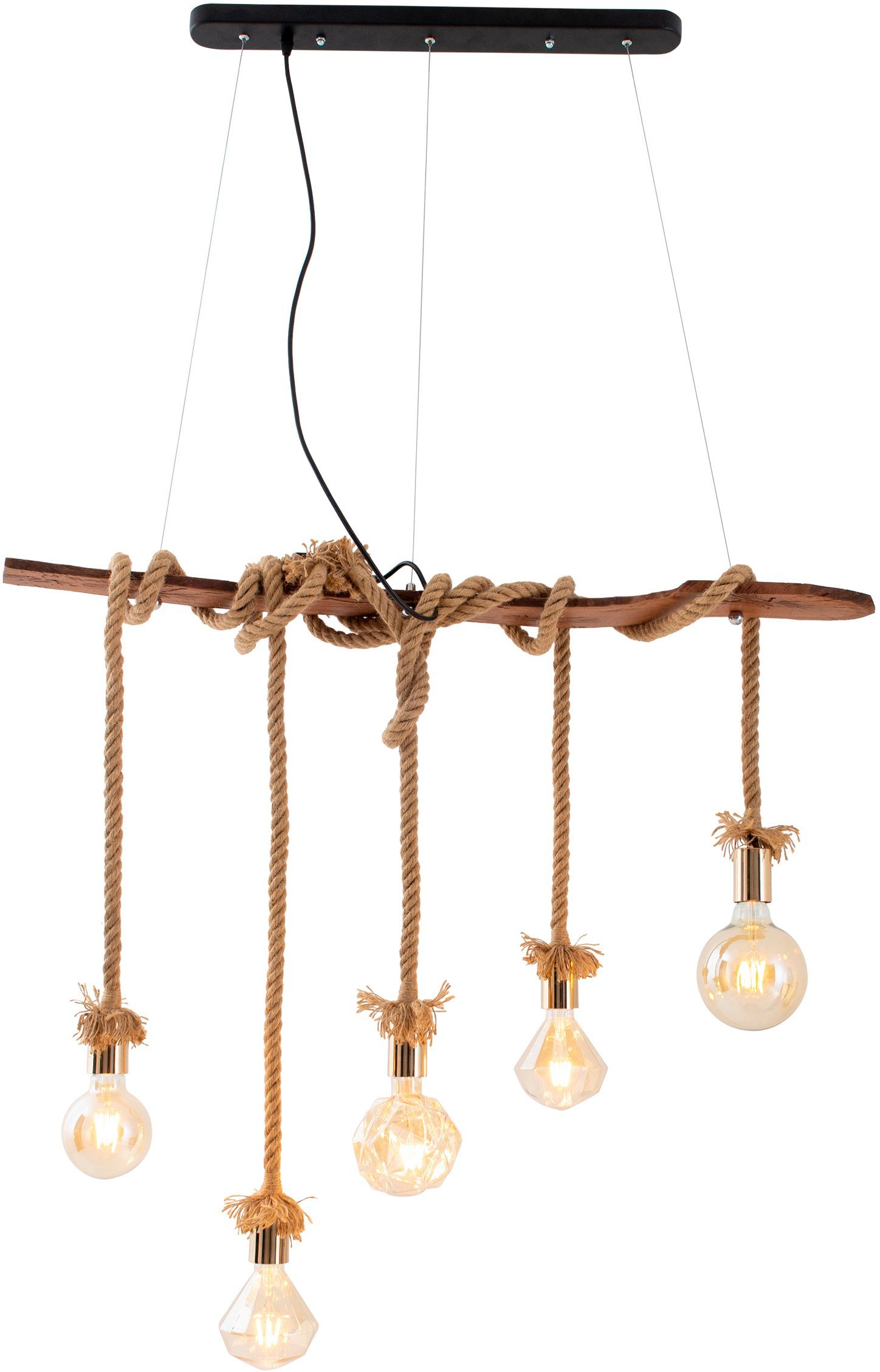 näve Pendelleuchte Rope, Leuchtmittel wechselbar, ohne Leuchtmittel, An den Schrauben höhenverstellbar, Holz/Metall/Kunststoff/Juteseil