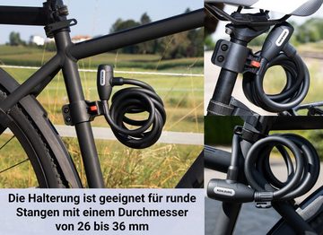 KOHLBURG Kabelschloss 200 cm lang mit Halterung - einfach ohne Schlüssel abschließbar, einfache Zuklick-Technologie, 3 Schlüssel, für Fahrrad & Kinderwagen