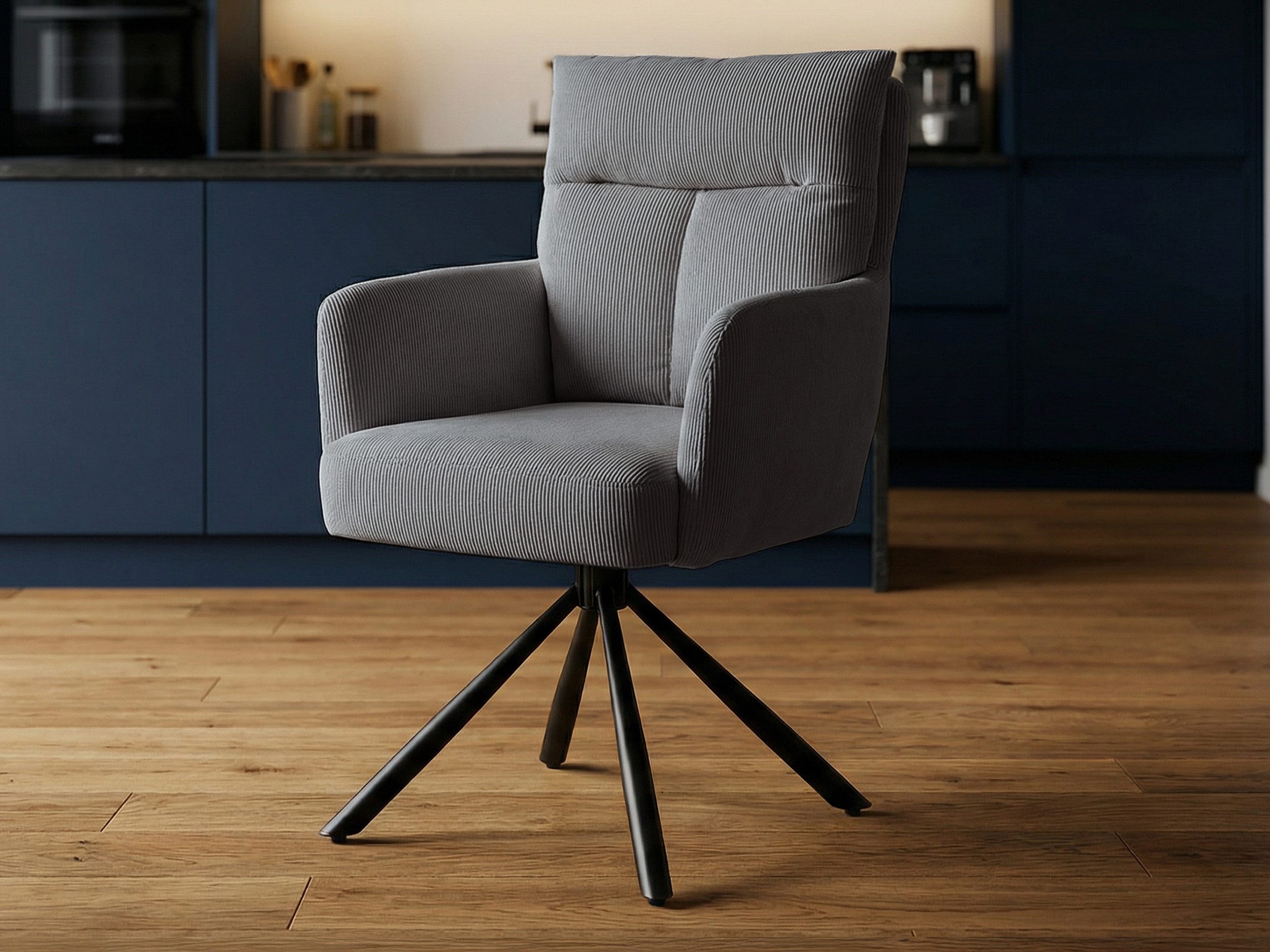 Massivart® Polsterstuhl drehbar, Esszimmerstuhl mit Armlehne, Cord »SOFIA«, Federkern · 180 Grad drehbar · Nivellierung · Metallgestell schwarz