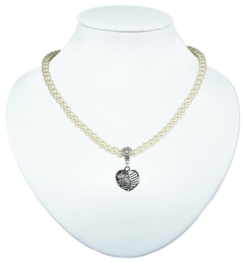 LUISIA® Perlenkette Perlenkette "Ariela" mit Herzanhänger Halskette (inkl. Schmuckbox)