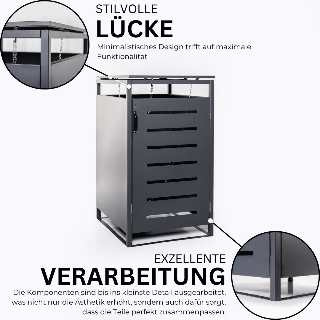Mega-Holz Mülltonnenbox Mülltonnenbox mit Schloss - BASIC - Anthrazit - 240l - 4er, Pulverbeschichtet, Farbton Anthrazit für Mülltonnen bis 240 L