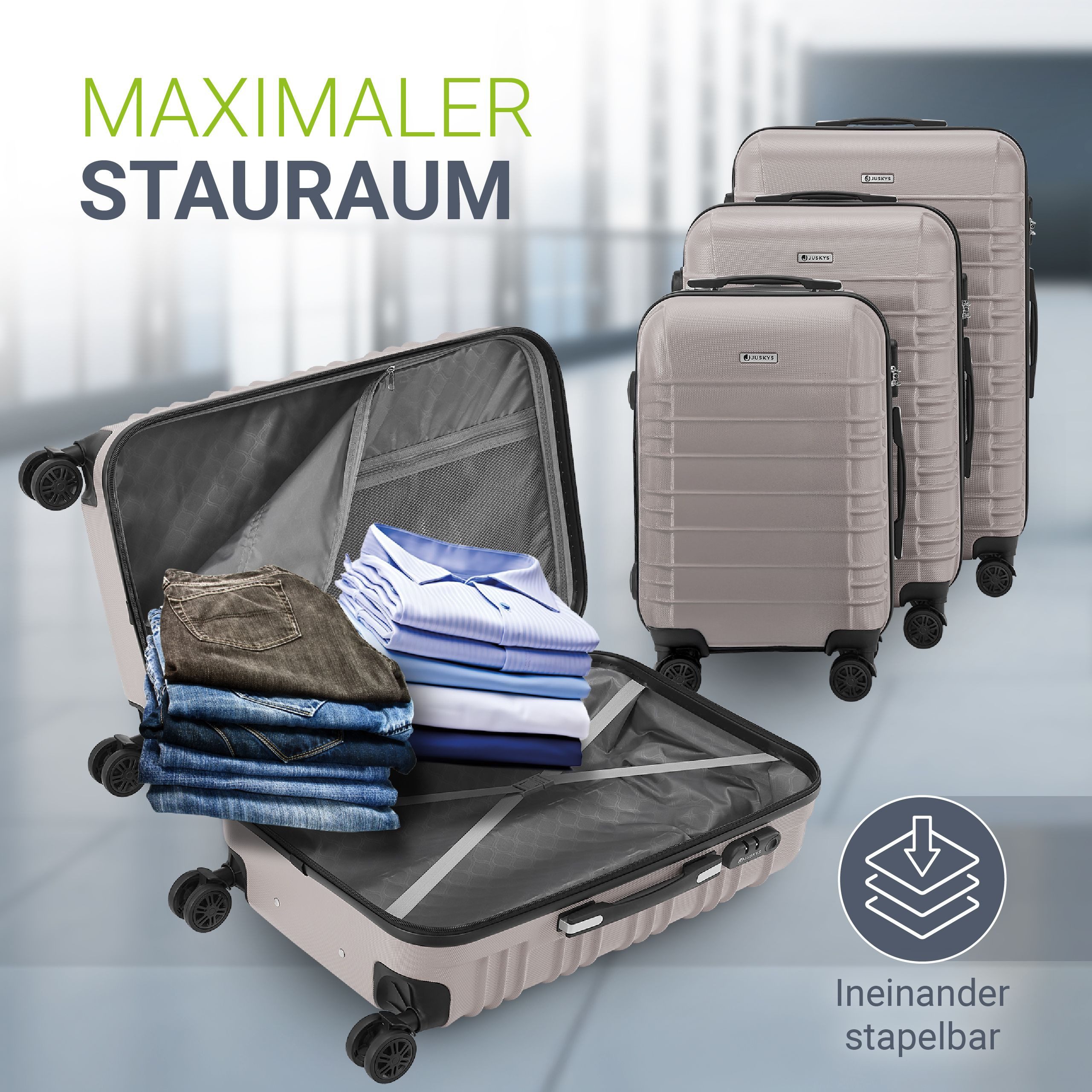 Juskys Trolleyset Rom, 4 Rollen, (3 tlg., 3-teilig), Aluminium, Rollen, Inn günstig online kaufen