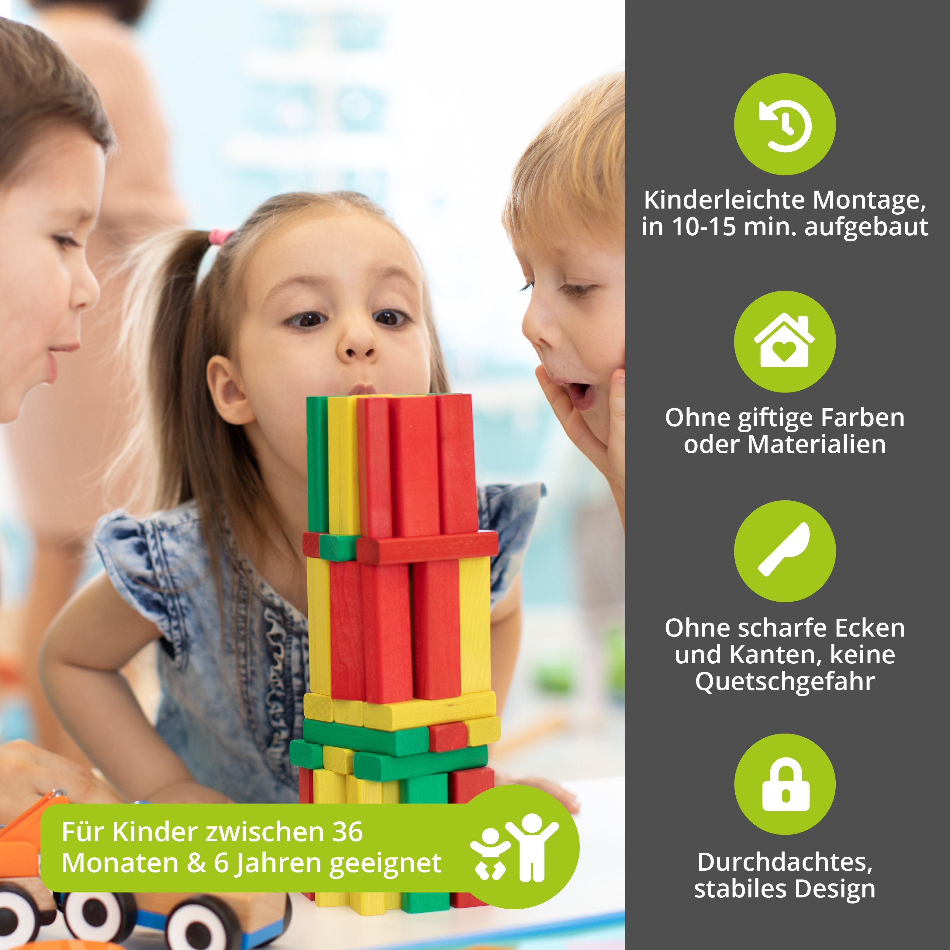 Kinderhocker Lernturm aus Montessori St), naturbelassen (1 Stehhilfe Kinder Swubi Holz Schemel BOMI