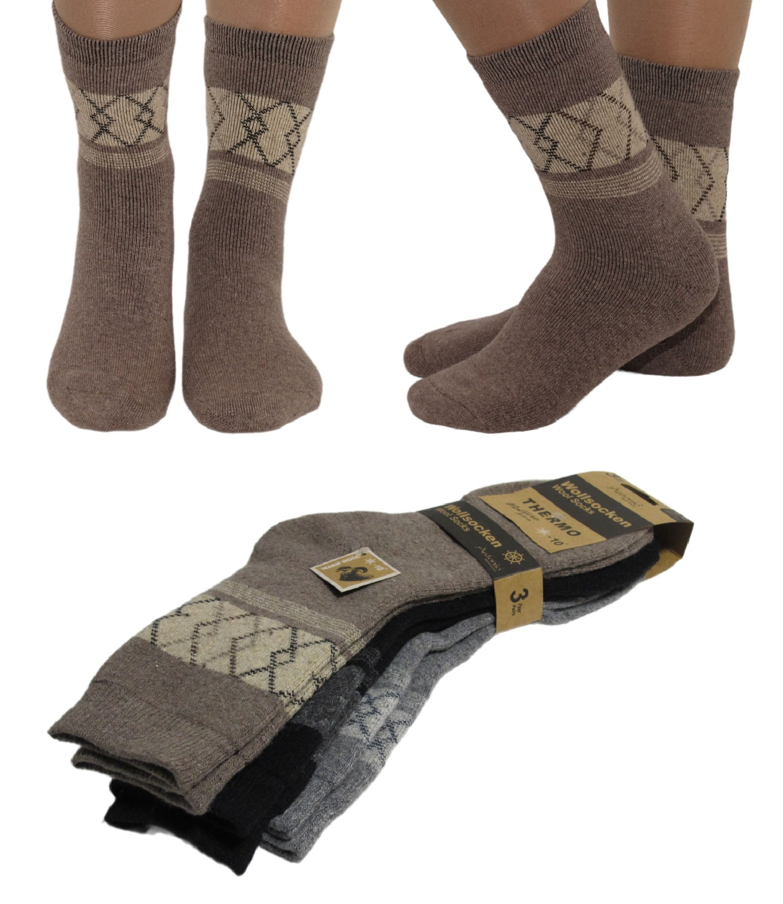 Antonio Thermosocken 3 Paar Wollsocken Socken Thermo Strümpfe Herren Karomuster Gr. 43-46