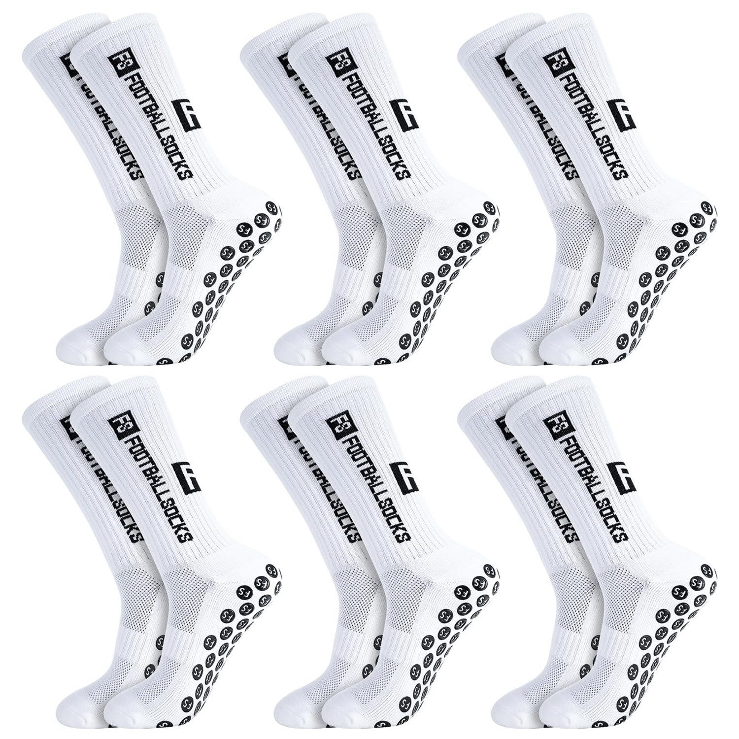 MOPUEA Sportsocken 6 Paare Fußball Socken Fußballsocken Anti Rutsch Grip