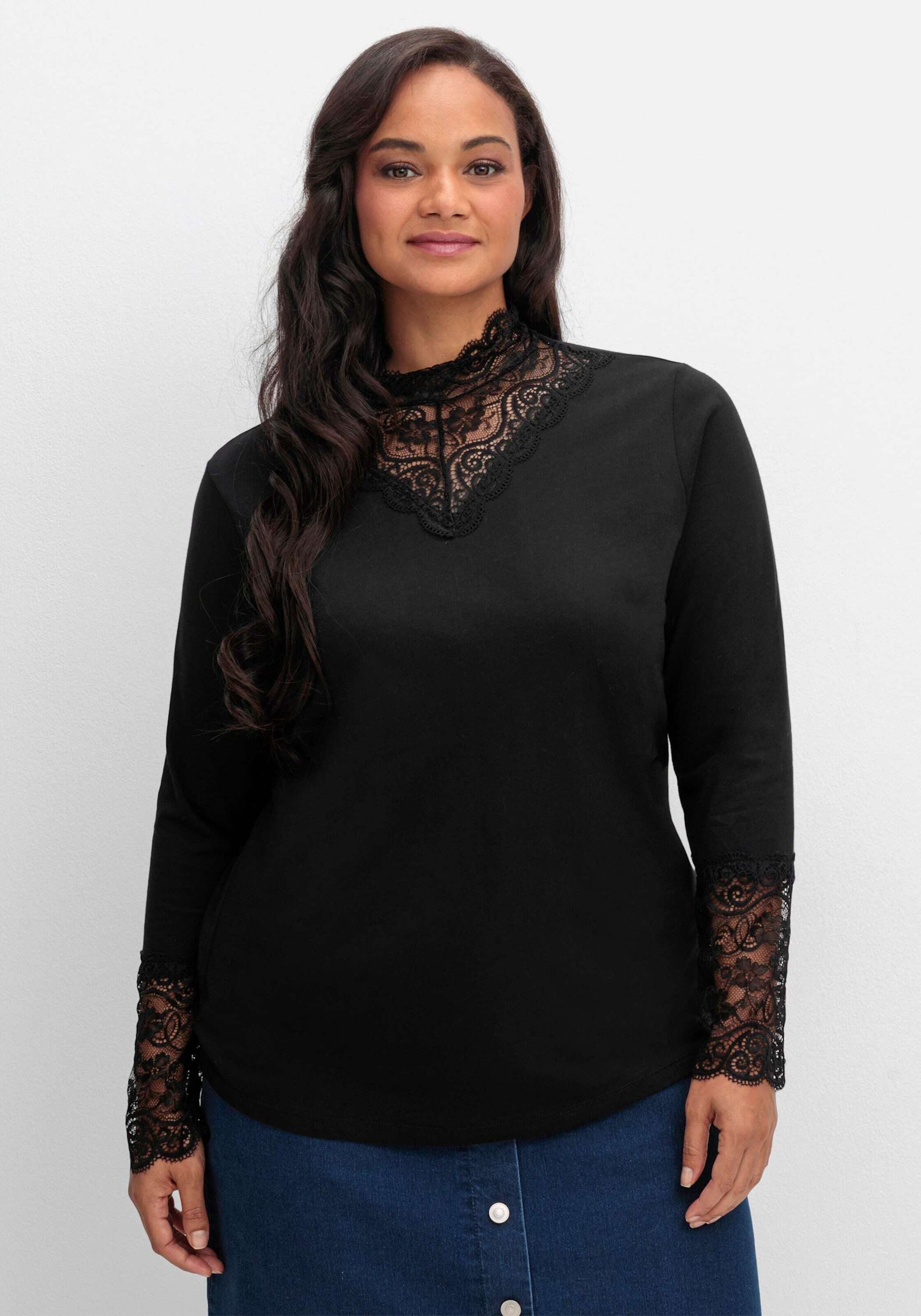Sieh an! T-Shirt Stehkragen-Shirt Langarm