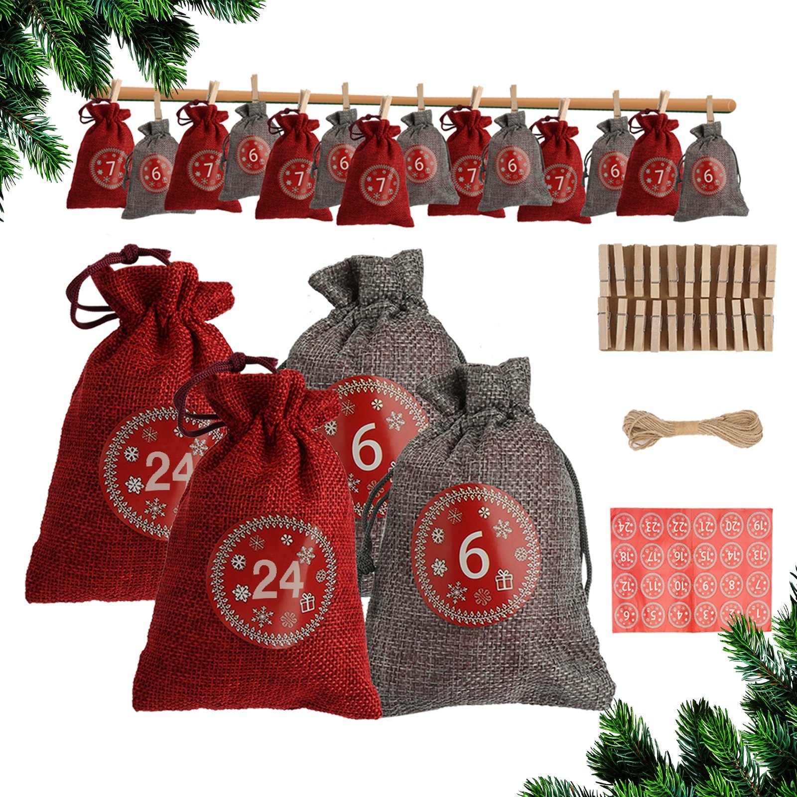 befüllen, Clanmacy Weihnachtskalender Weihnachten Geschenksäckchen zum Christbaumschmuck (1-tlg)