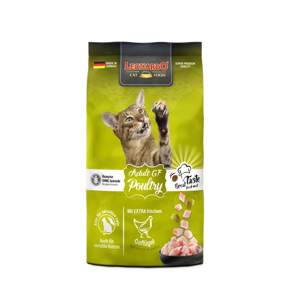 Leonardo Catfood Adult GF Poultry - getreidefreies Trockenfutter mit Geflügel, Trockenfutter für: Katzen