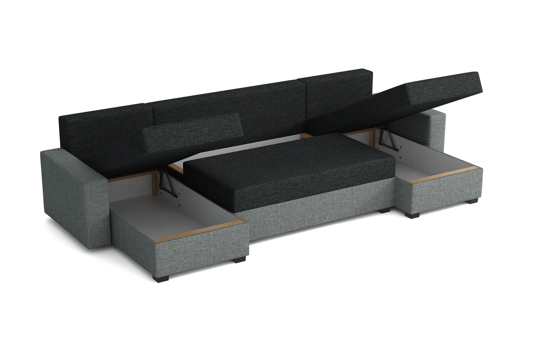 Fun Möbel Sofa und, Rundumbezug Creme Schlaffunktion, Inkl. AGNETA Wohnlandschaft Stoff Bettkasten mit in 3 Lincoln LUX
