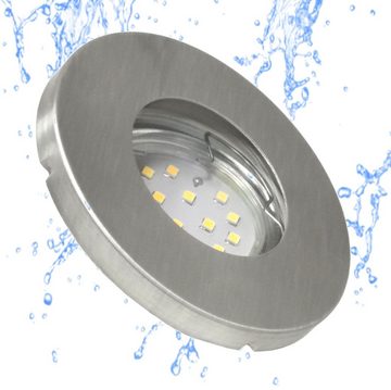 TRANGO LED Einbauleuchte, 3er Set 6729IP65-039MOSD IP65 Außen LED Einbaustrahler aus ALU gebürstet inkl. 3x 5 W 3-Stufen dimmbar 3000K warmweiß Ultra Flach LED Modul, Deckenstrahler, Deckenlampe