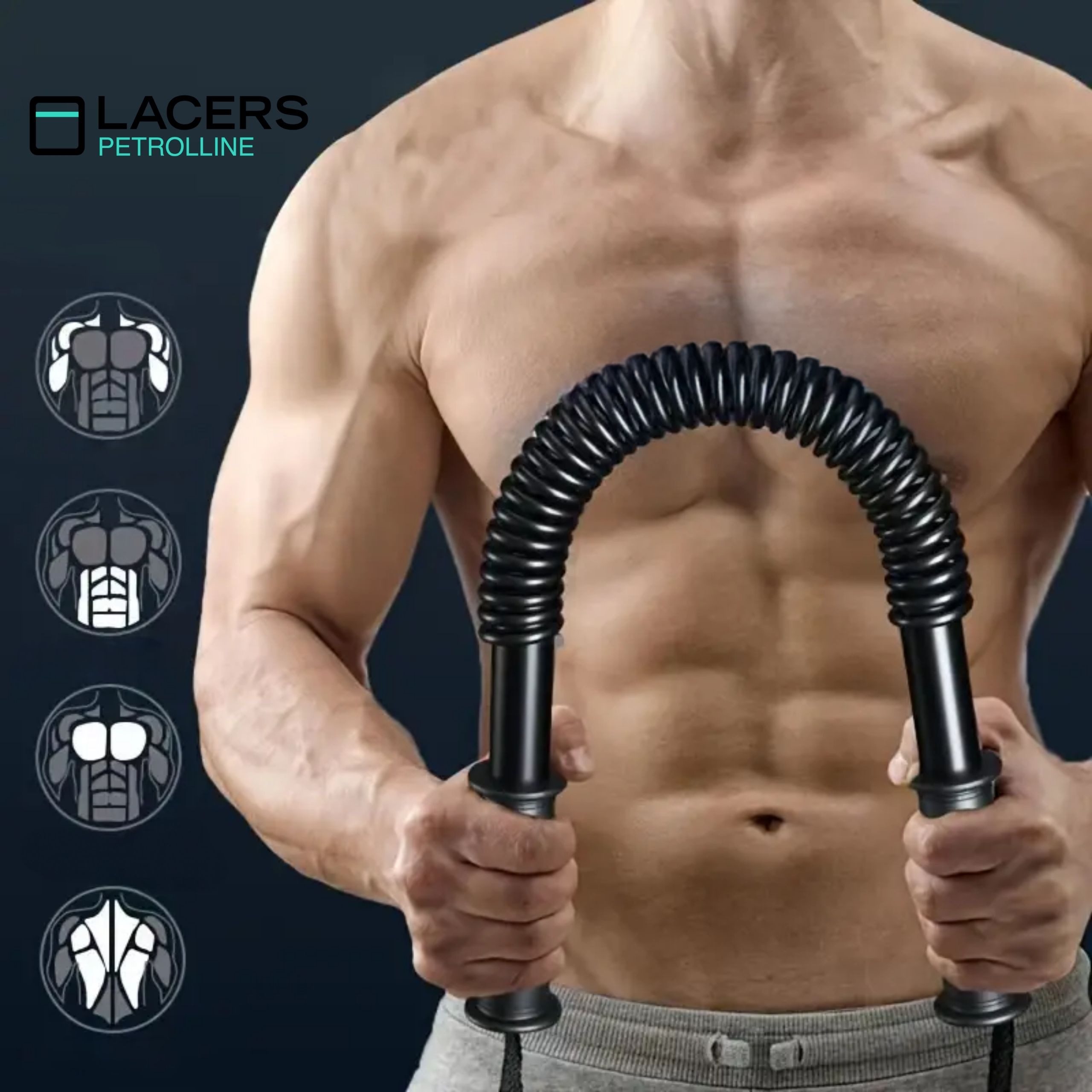 Lacers Trainingshilfe Lacers Petrolline Power Twister 30Kg schwarz – Biegehantel, verschiedene Kraftbewegung, Verbesserung der Oberkörpermuskulatur