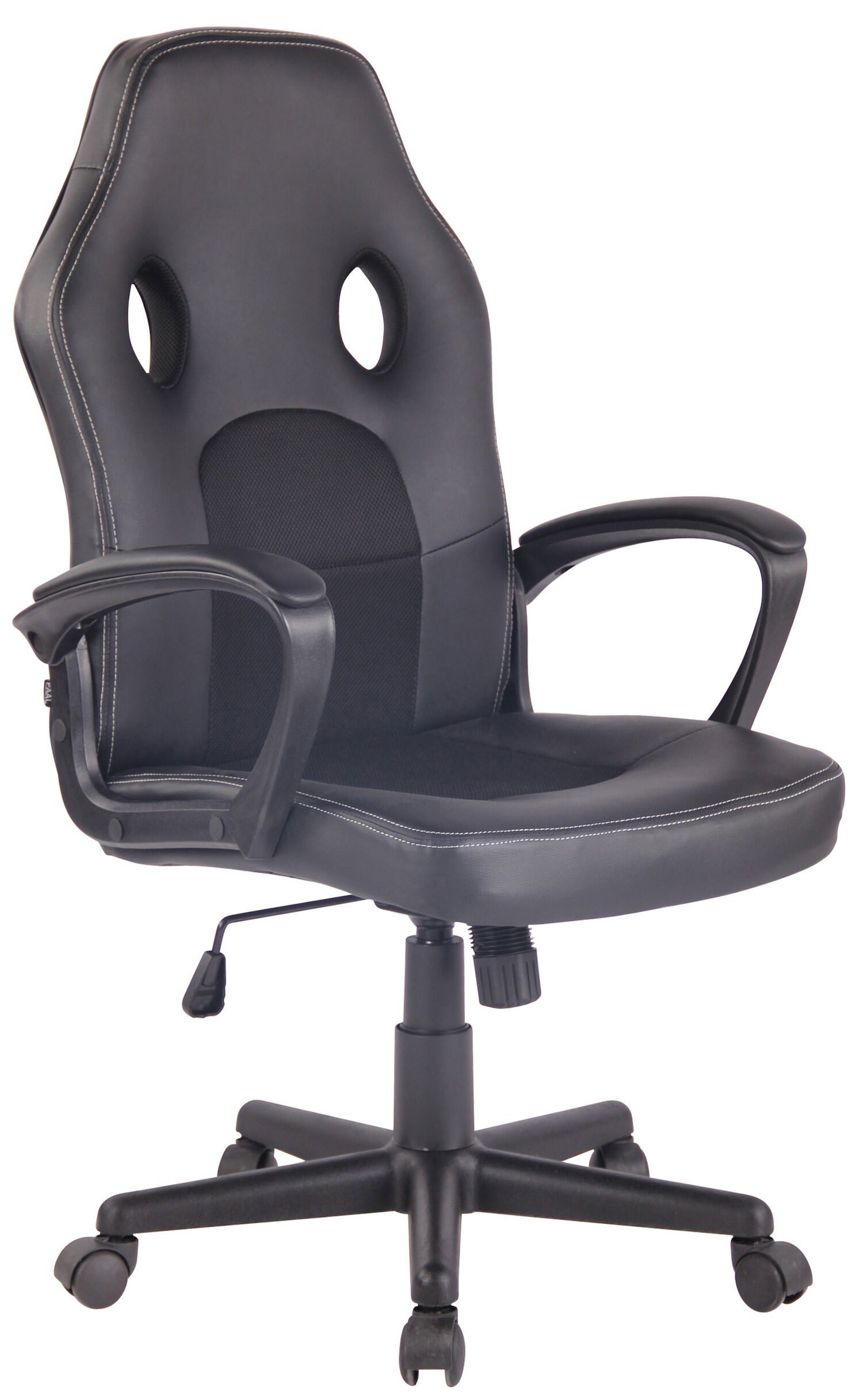 TPFLiving Gaming-Stuhl Elon (Schreibtischstuhl, 360° und höhenverstellbar - bequemer Drehstuhl, Kunststoff schwarz XXL), Gestell: Kunstleder, Netzbezug schwarz/schwarz - Chefsessel, mit Rückenlehne Bürostuhl drehbar