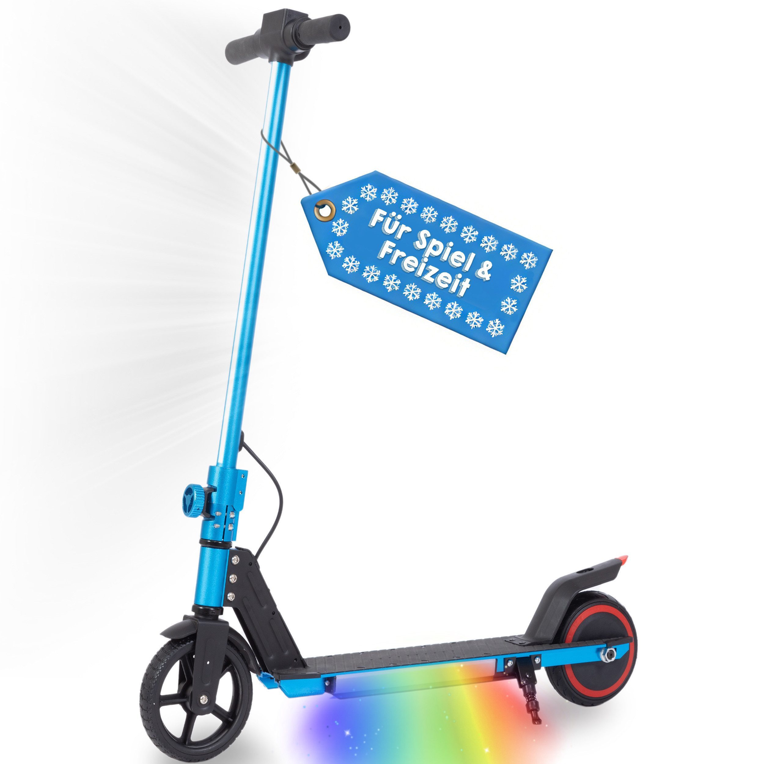 Vankel E-Scooter E-Scooter Kinder, ab 6 Jahren, Elektro Kinderroller, Bunte Leuchten, 150 W, 14 km/h, (klappbar, LED-Display, Lenksäulenlicht, Aluminiumrahmen), 6,5'', klappbarer E-roller, Cityroller, E-Bremse + Fußbremse, max.10km
