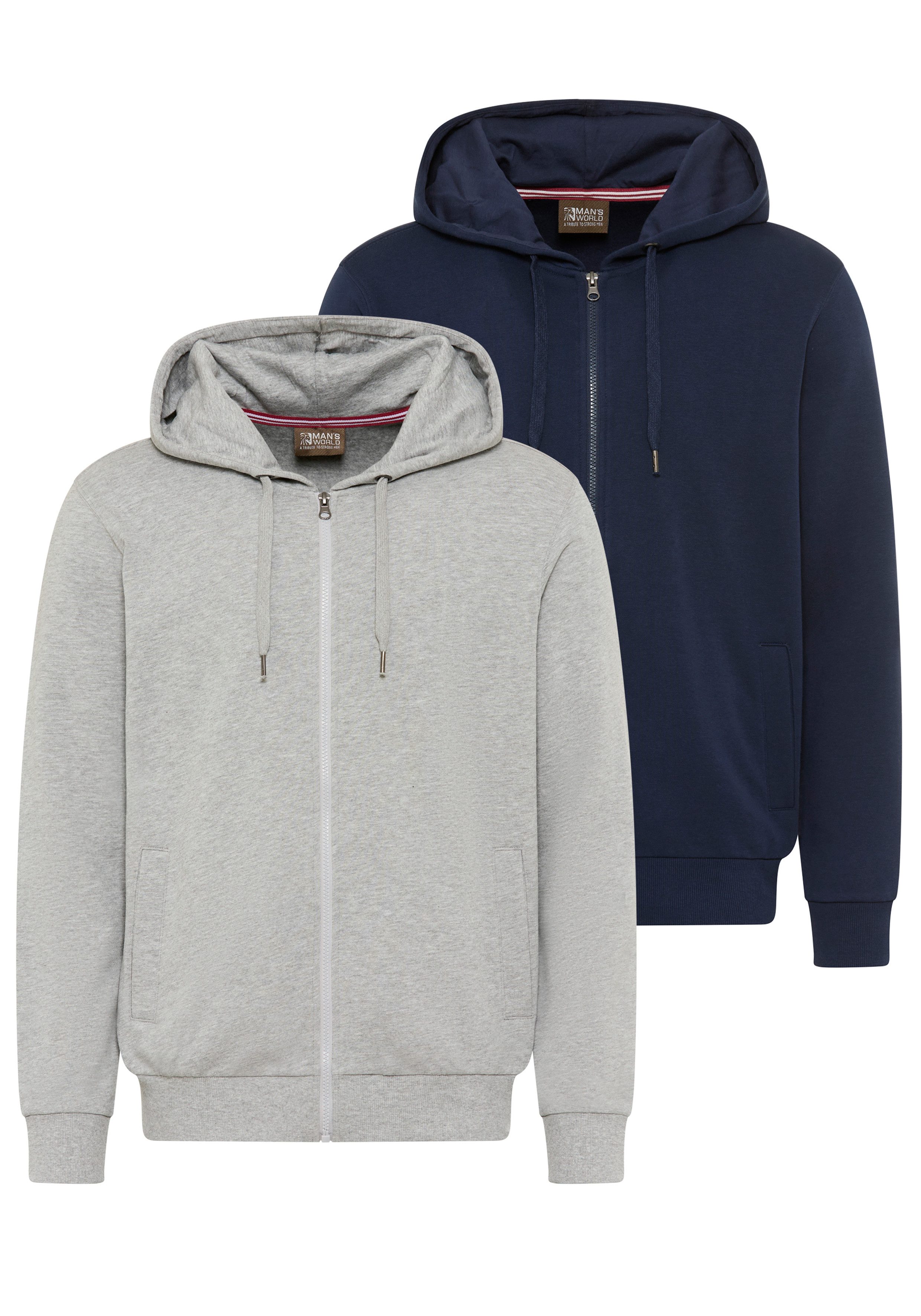 Man's World Sweatjacke (Spar-Set, 2-tlg) mit Kapuze und Kordelzug, aus angerauter Sweatware. Reduzierter Preis € 40,99. Unverbindliche Preisempfehlung € 49,99, (€ 20,50 pro 1 Stk)