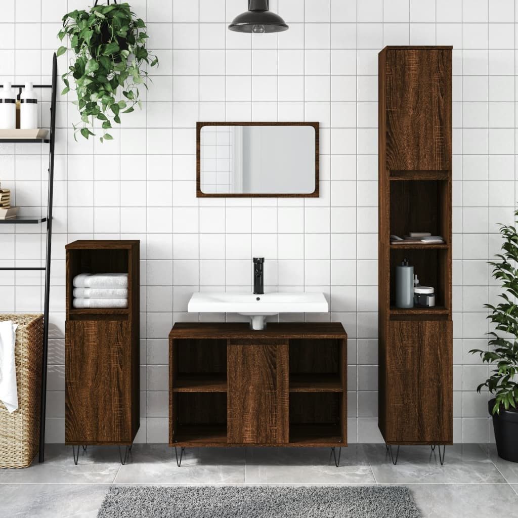 furnicato Badkommode Badezimmerschrank 30x30x100 cm Braun Eichen-Optik (1 St), Flexibles Badregal mit Eisenfüßen und praktischem Stauraum
