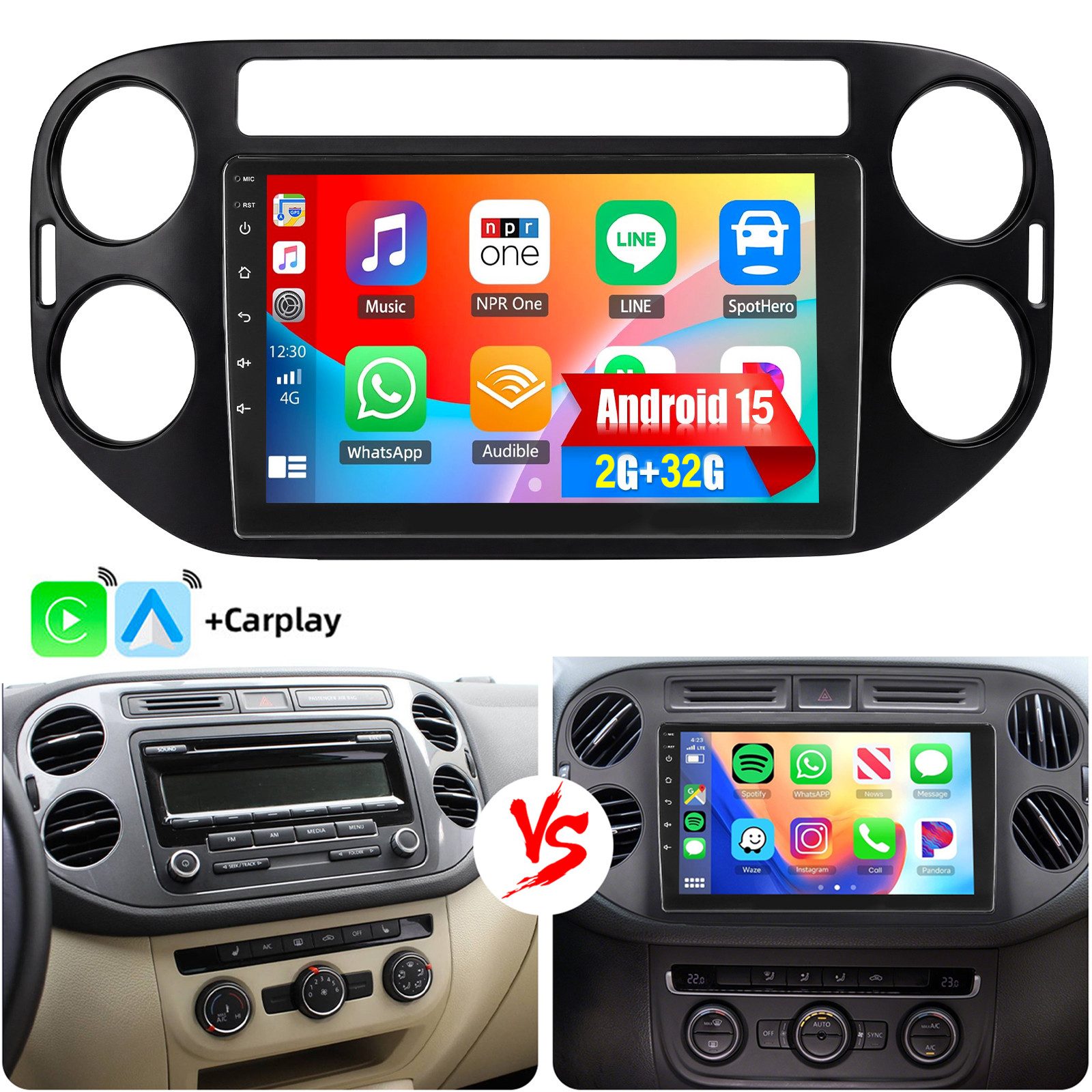 ESSGOO Für VW Tiguan 5N 2010-2016 Android 15 Carplay Android Auto Autoradio (RDS, Digitalradio (DAB), FM, AM, Carplay Android Auto GPS Navi WIFI BT SWC EQ)