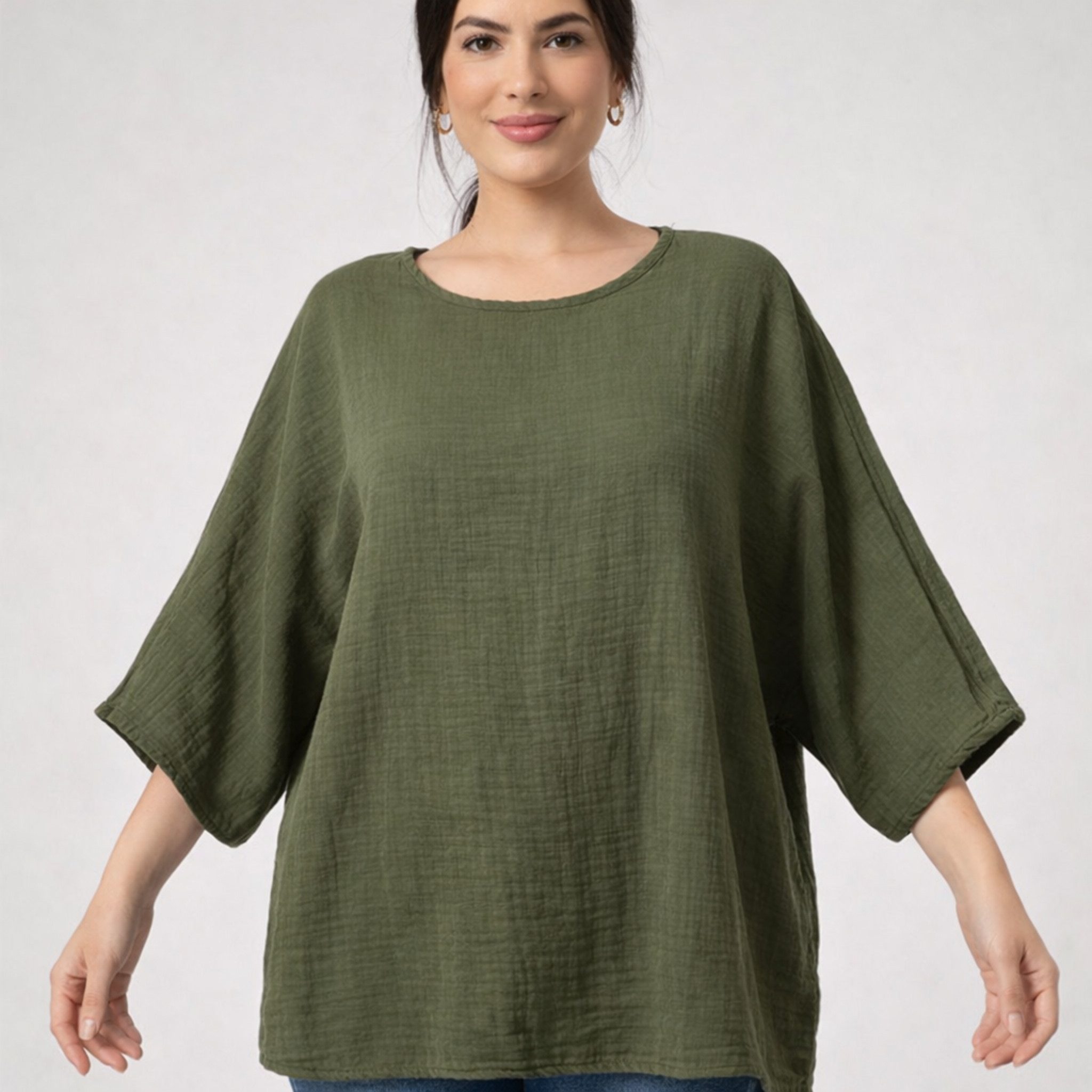 WENOR Blusentop Damen Musselin Oversize Bluse Fledermausärmel lockerer Schnitt, weiter Fall, luftige Sommer Tunika