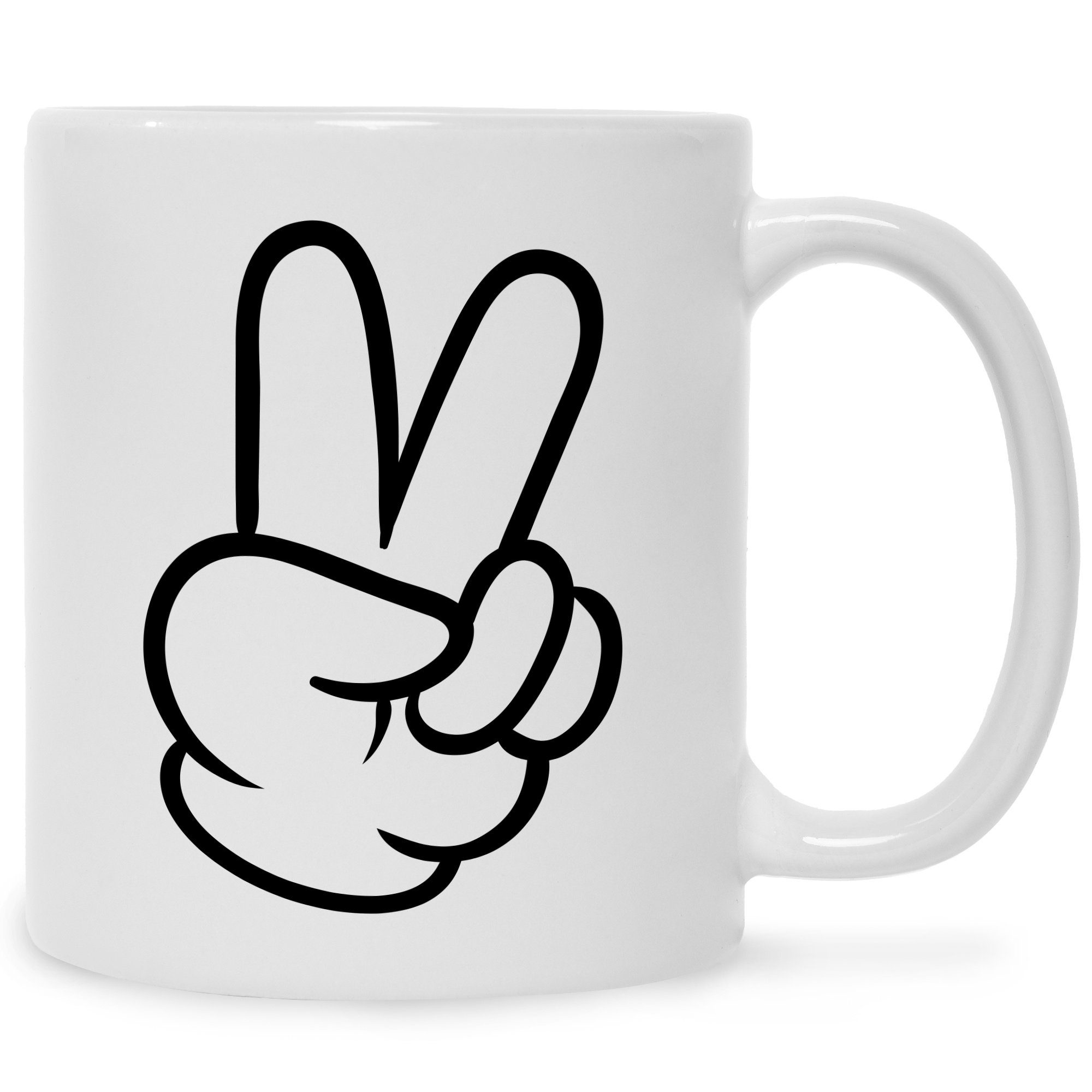 GRAVURZEILE Tasse mit Motiv Hände, Keramik, Peace - Farbe: Weiß