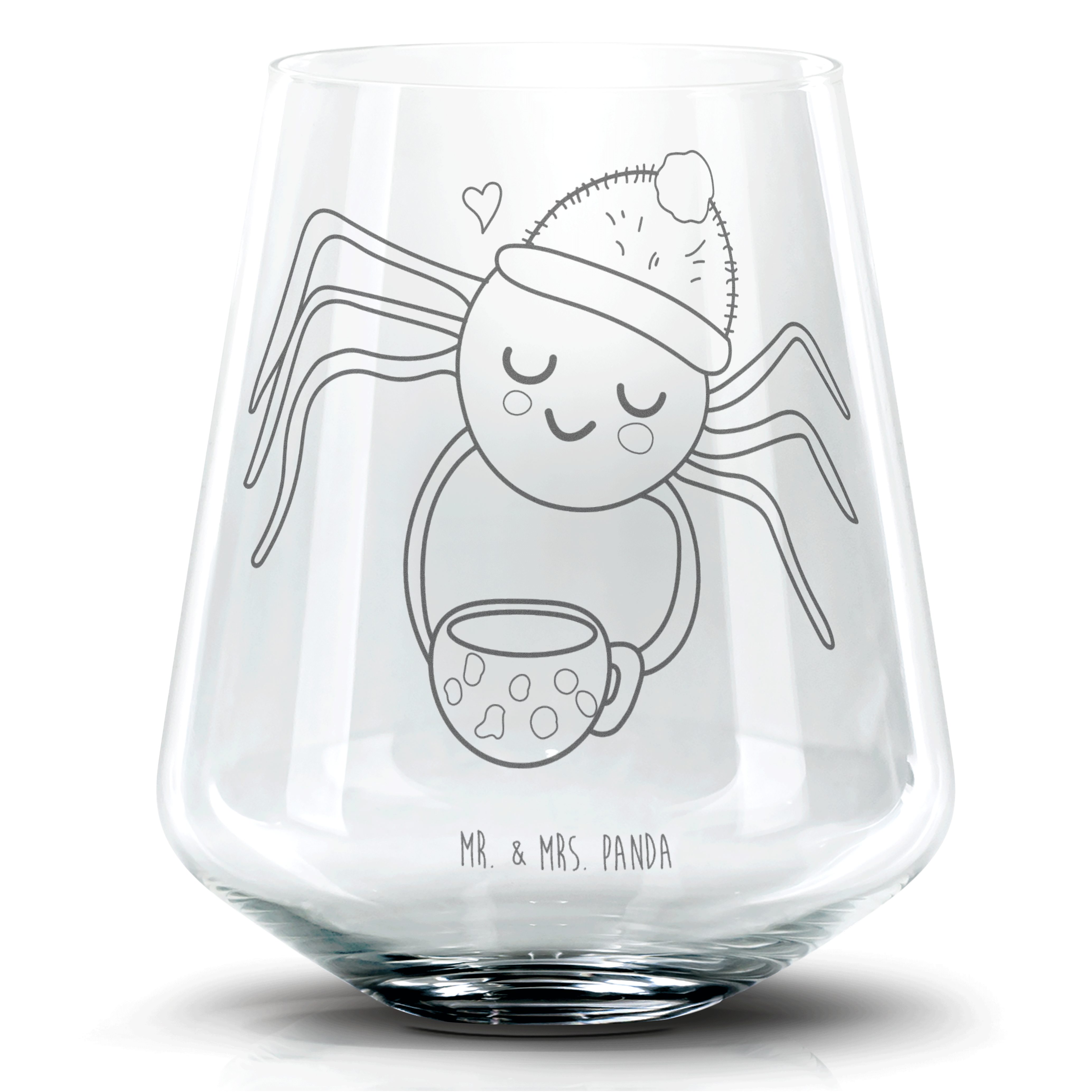 Mr. & Mrs. Panda Cocktailglas Spinne Agathe Kaffee - Transparent - Geschenk, Cocktail Glas mit Sprü, Premium Glas, Personalisierbar