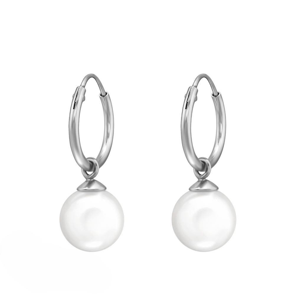 BUNGSA Creolen-Set Creolen mit Perlen-Anhänger aus .925 Sterling Silber für Damen (2-tlg)
