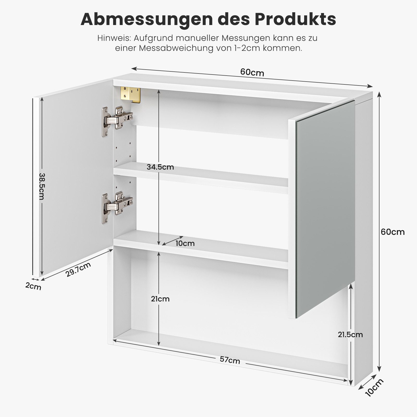 Dripex Spiegelschrank Badezimmerschrank mit Spiegel Badschrank mit verstellbarem Einlegeboden – Bild 2 von 5