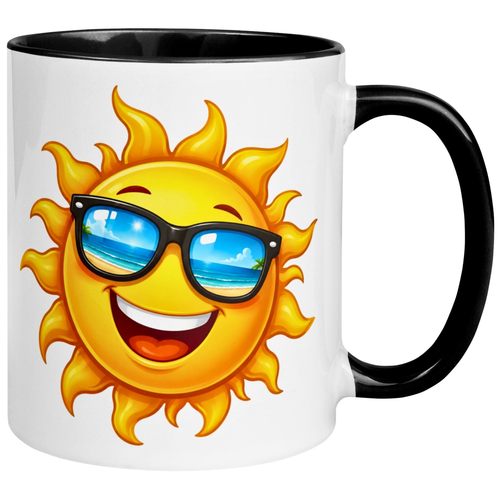 Momentals Tasse Guten Morgen – „Strahlende Sonne mit Sonnenbrille“ – Morgenmuffel, Gratis Versand · Links-&Rechtshänder · Spülmaschinenfest