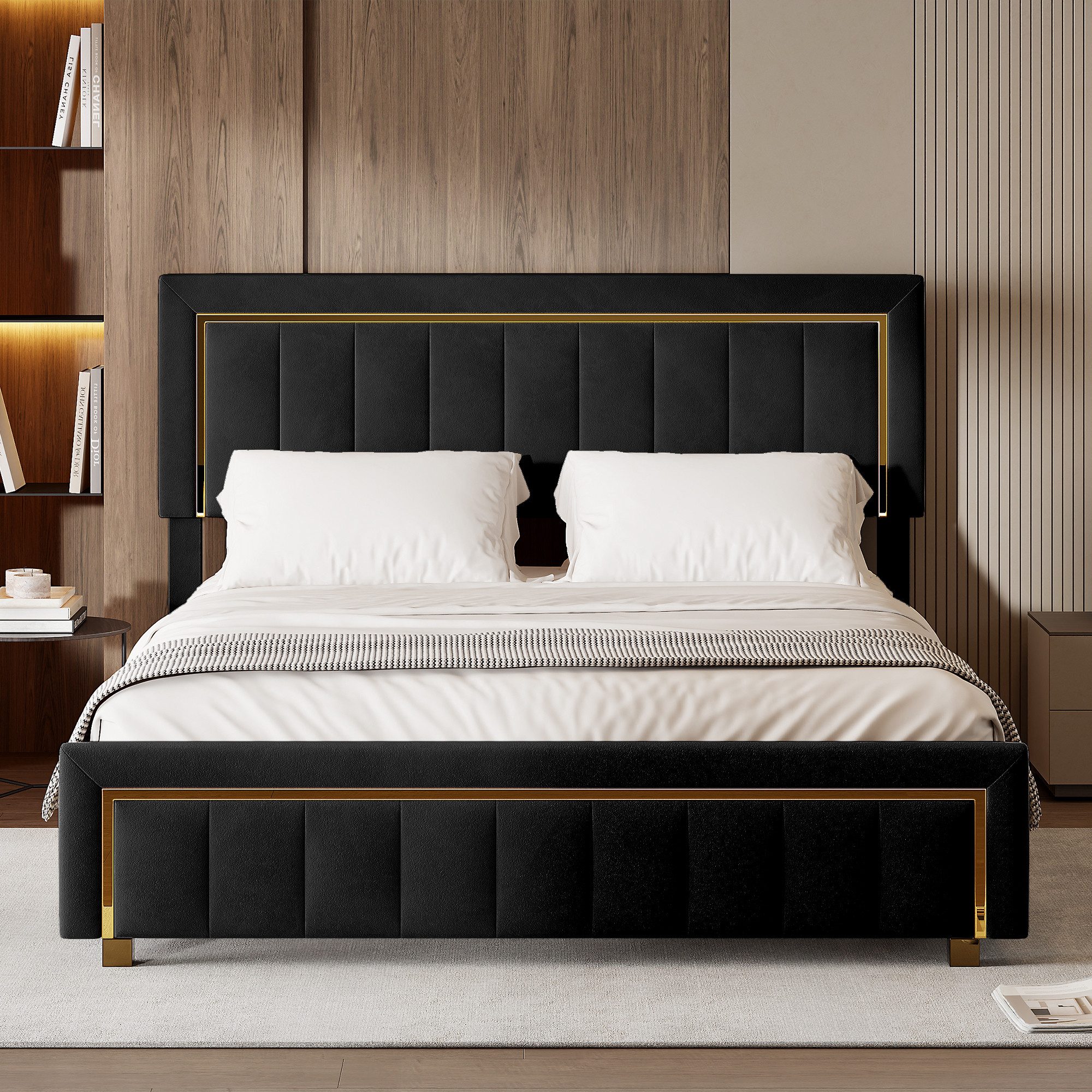 PXloue Stauraumbett Elegantes Polsterbett mit goldenen Akzenten und gepolst günstig online kaufen