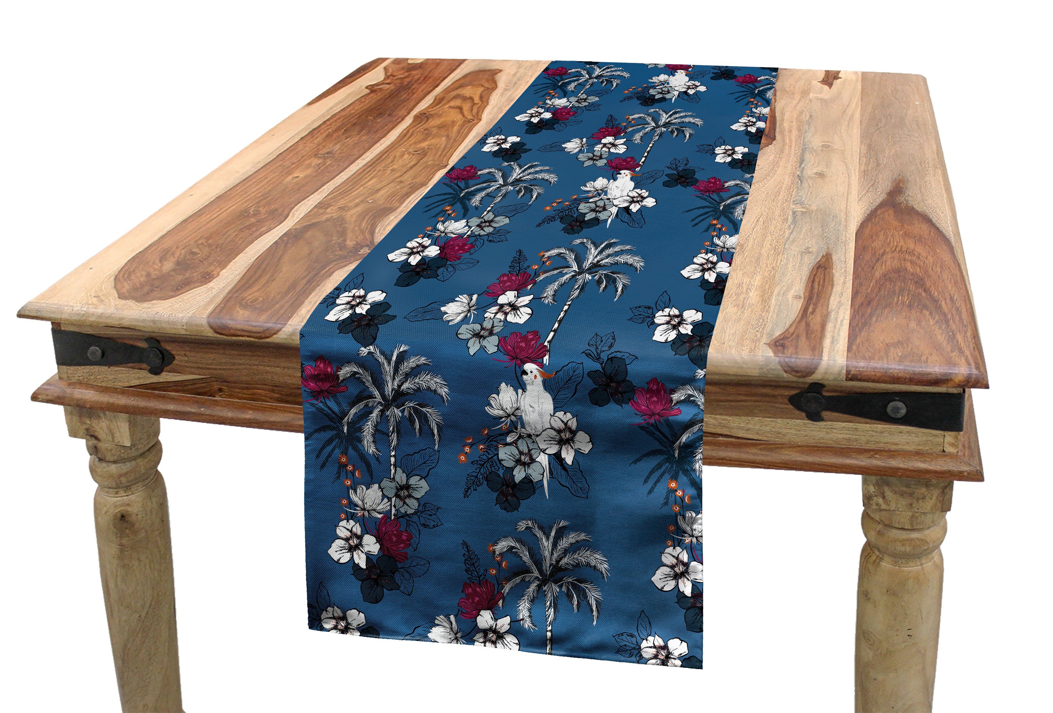 Abakuhaus Tischläufer Esszimmer Küche Rechteckiger Dekorativer Tischläufer, Exotisch Ara Vögel Palm Hibiscus