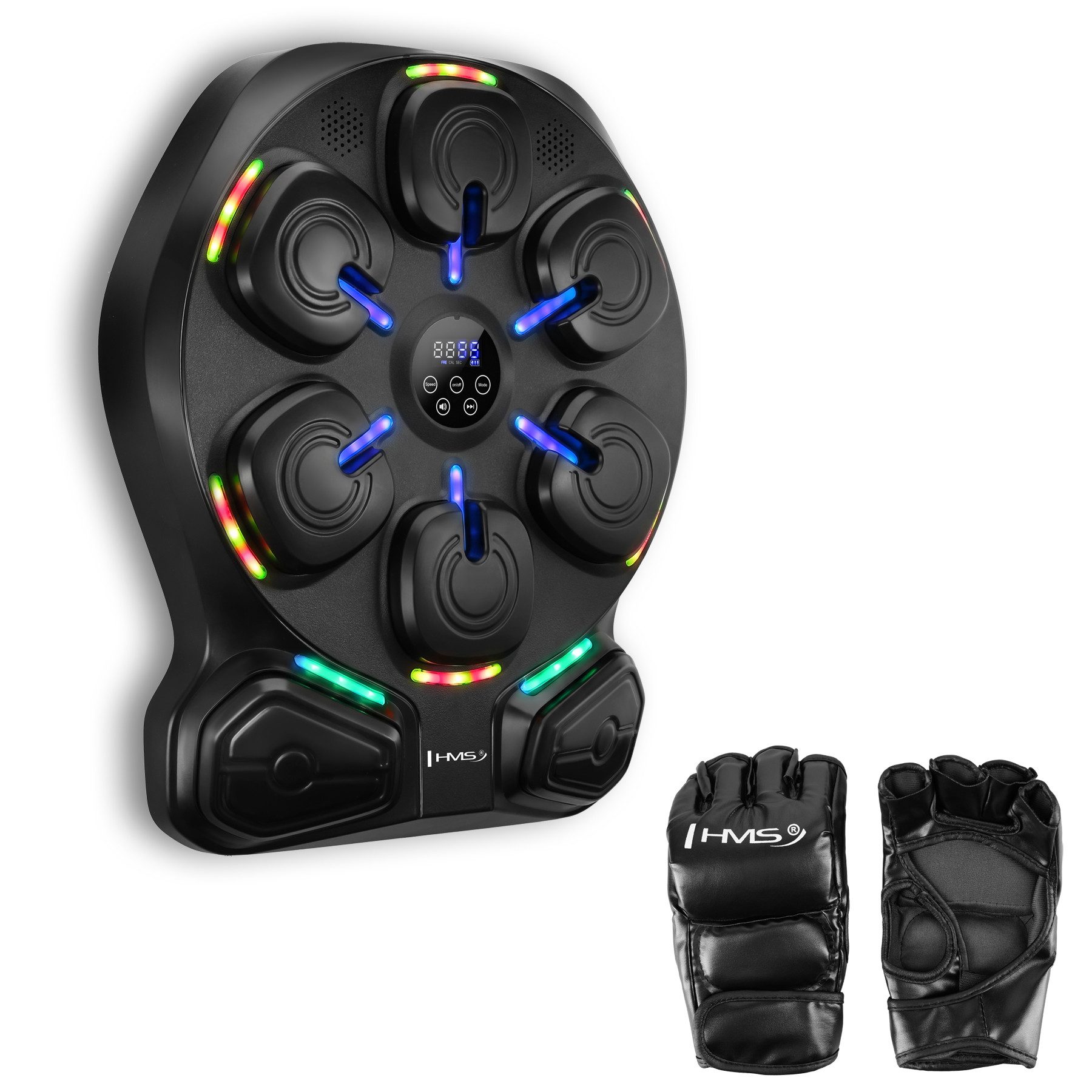 HMS Boxmaschine Boxtrainer Reflextrainer Wandboxscheibe, Bluetooth, LED-Felder, 9 Programme, 4000 mAh