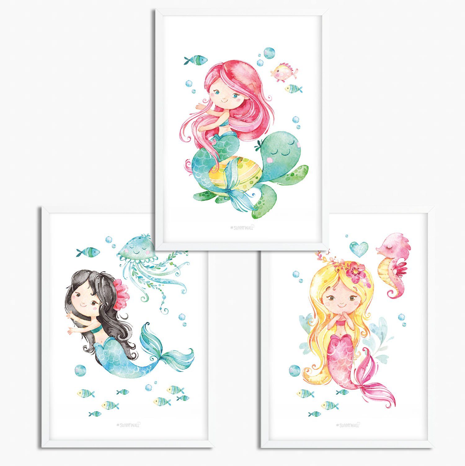 Sunnywall Poster »Poster Kinderzimmer Meerjungfrau (3er Set