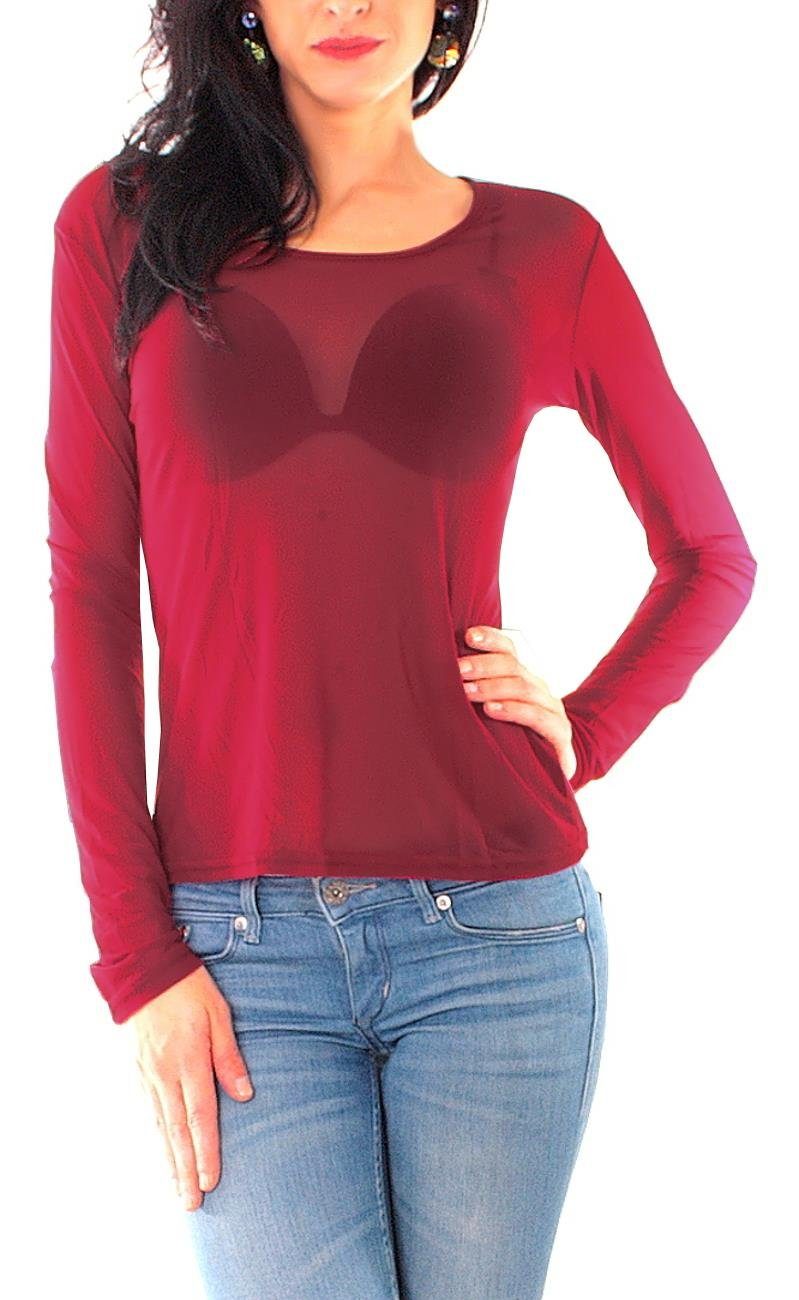 Langarm Muse T-Shirt Mesh-Shirt 8032 transparent bordeaux