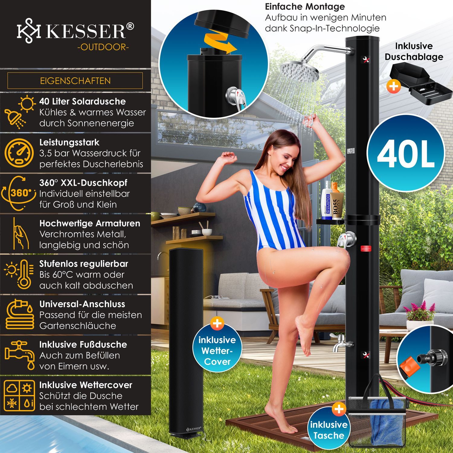 Thumbnail - KESSER Solardusche, Solardusche 40- 60 Liter Solar Gartendusche warmes Wasser