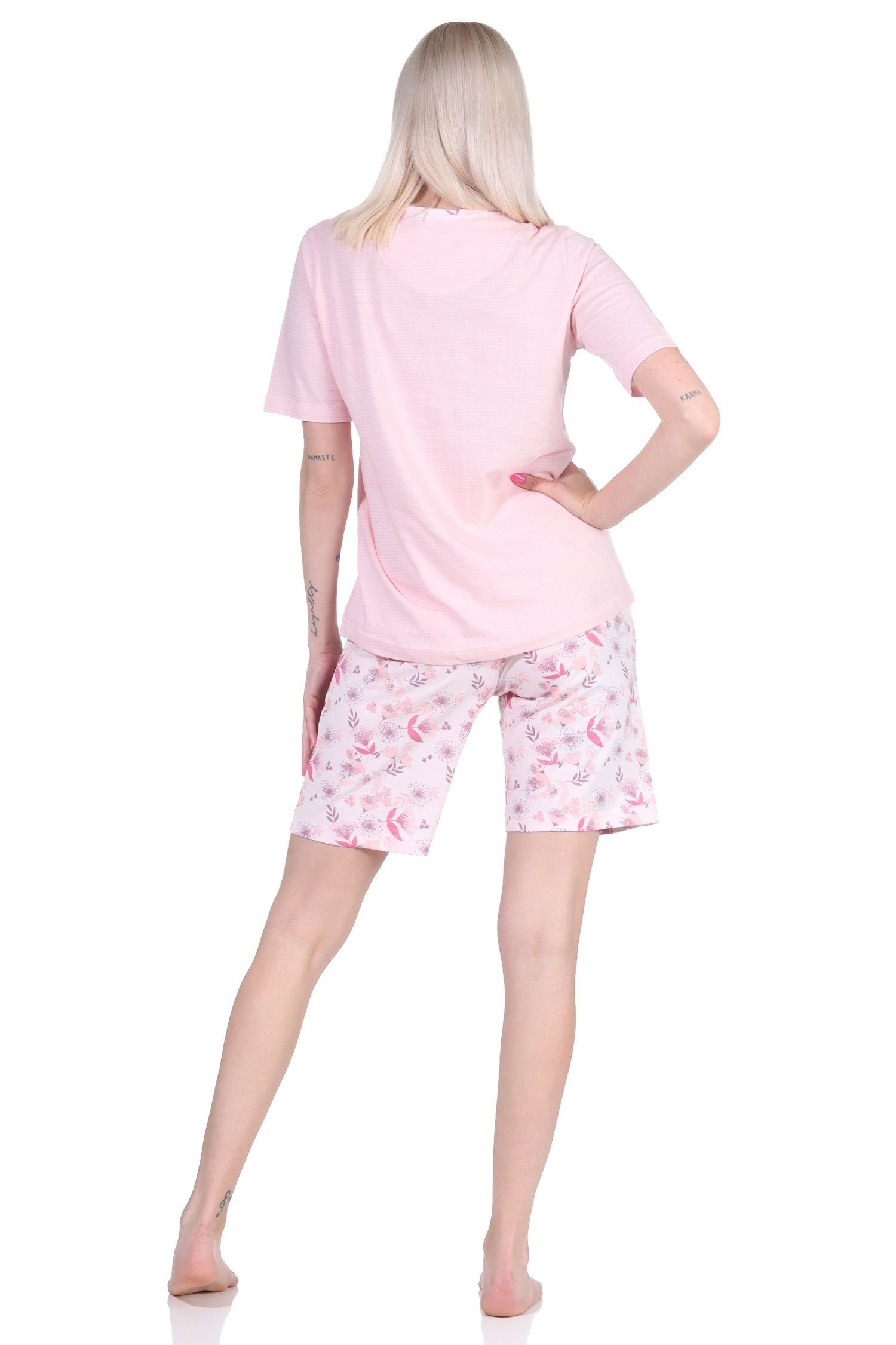 mit Übergrößen Damen Spitzenbesatz Pyjama Shorty rosa kurzarm auch in Pyjama Normann -