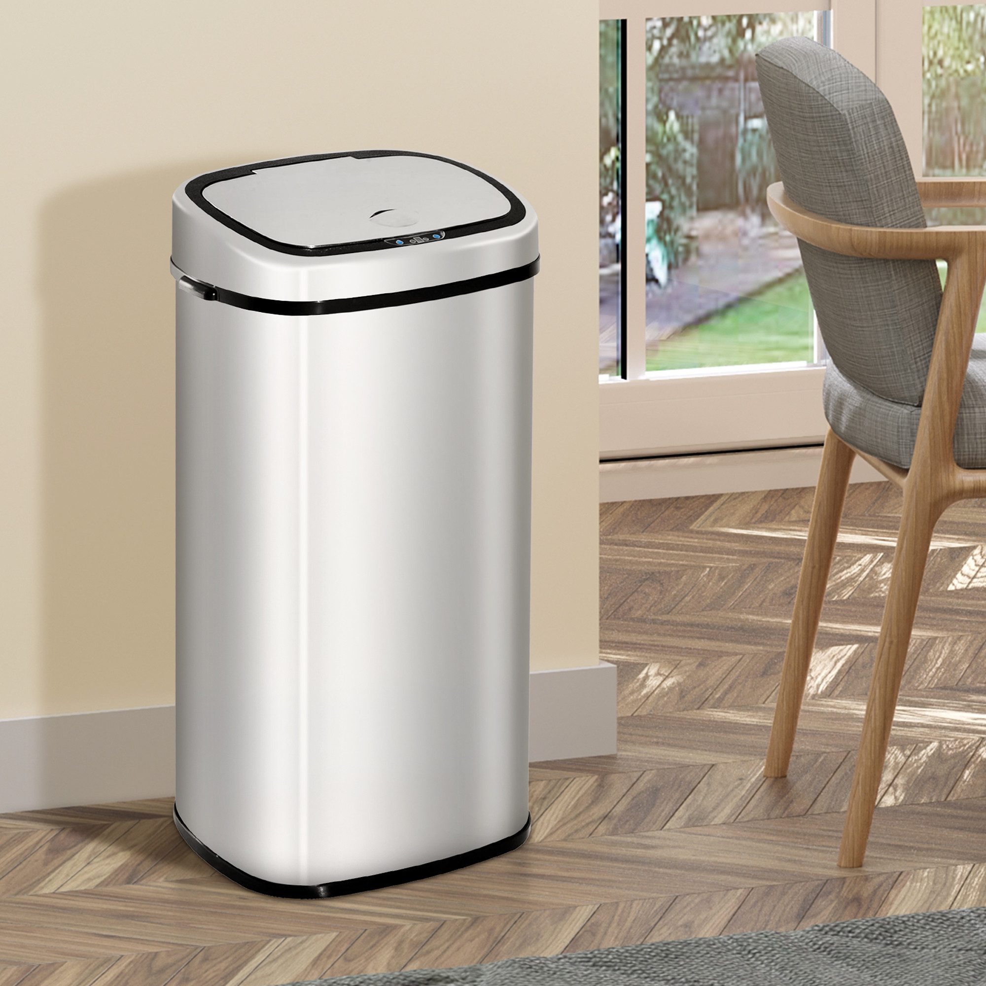 HOMCOM Мусорные урны Abfalleimer mit Sensor, aus Edelstahl 68L, für Küche, Silber