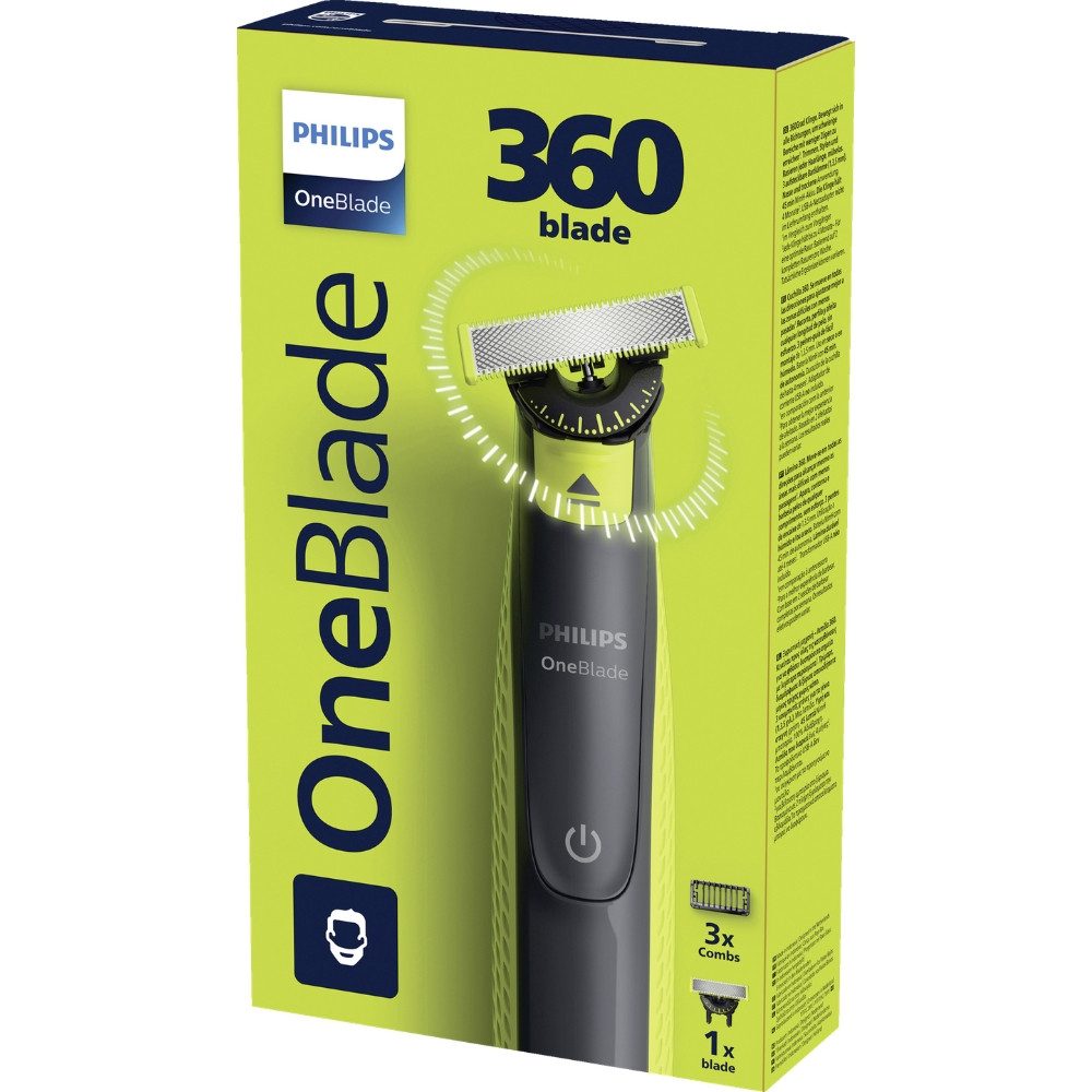 Philips Gesichtshaarrasierer OneBlade 360 - QP2724/23, Aufsätze: 3, Barttrimmer Rasierer Nass & Trocken
