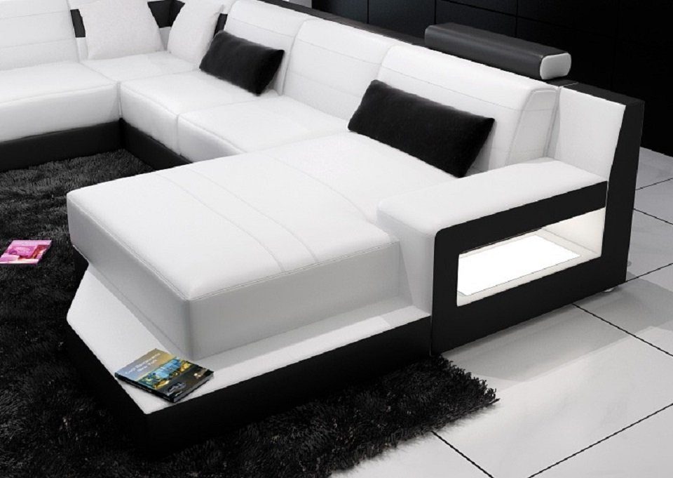 Ecksofa, Wohnlandschaft Polster Ecksofa U Couch JVmoebel Form Weiß/Schwarz Leder Ledersofa Sofa