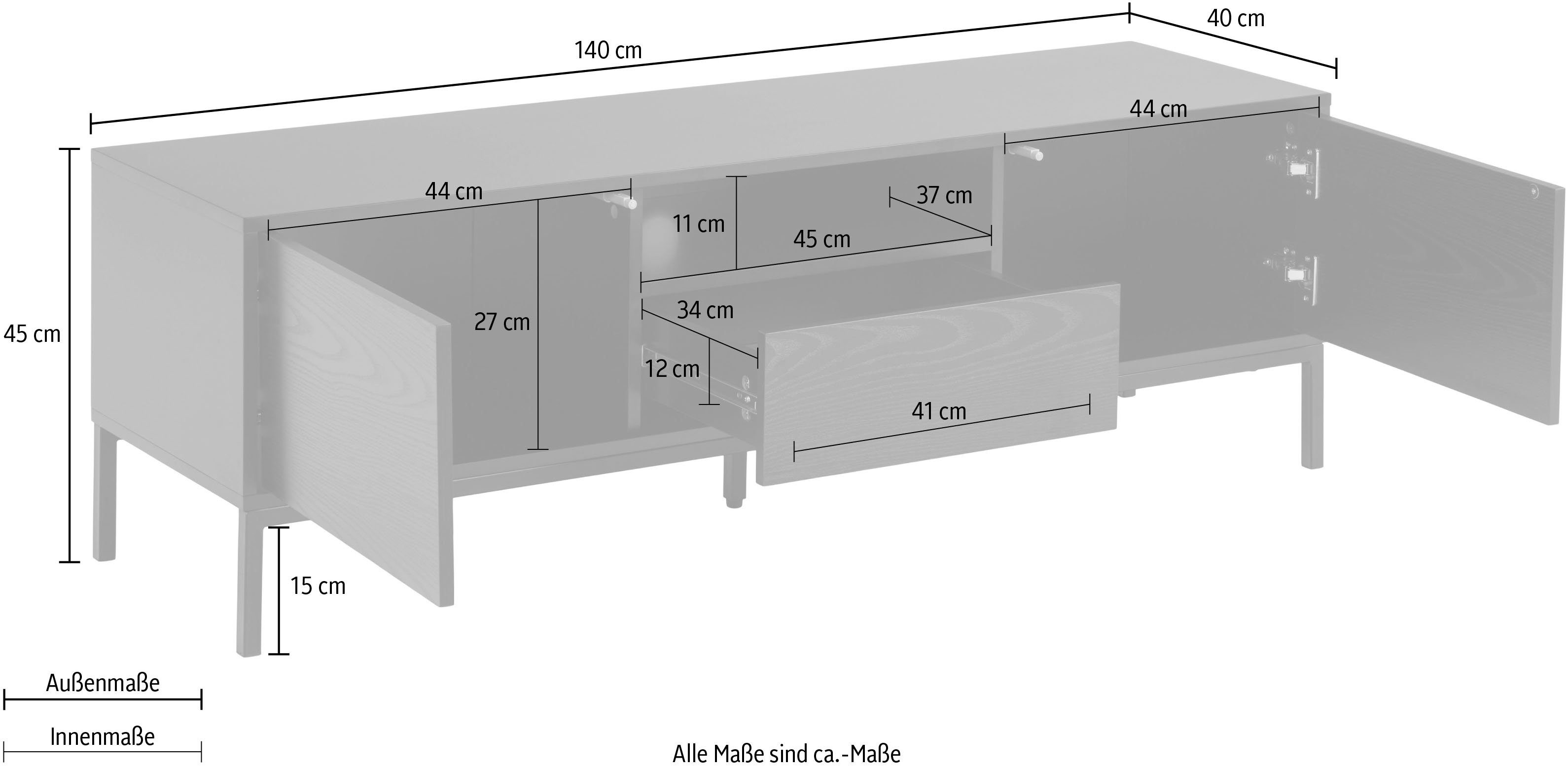 ACTONA GROUP TV-Schrank Fächern, 1 Wildeiche 2 Schublade, Fach und 140 Breite 1 cm schwarz matt matt offenem geschlossenen 