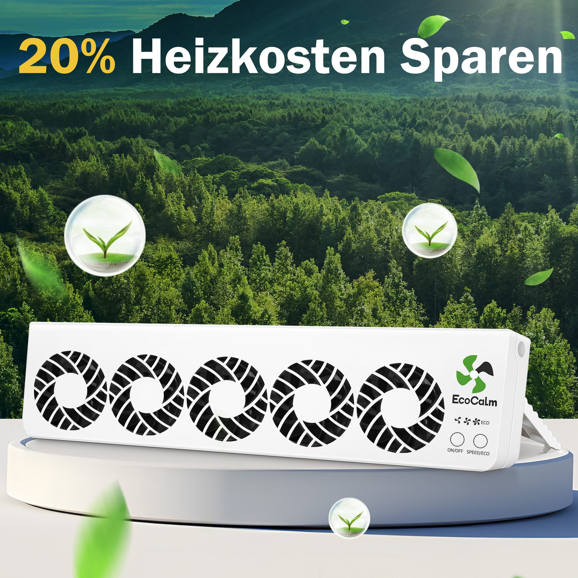 ecoCalm Heizkörperventilator Effizienzsteigerung und Energieeinsparung, mit 5 Lüftern und intelligentem Thermostat