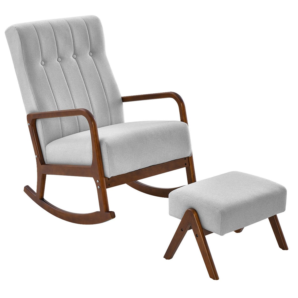 COSTWAY Schaukelstuhl, mit Hocker, gepolsterter Sessel, Massivholz, 150kg günstig online kaufen