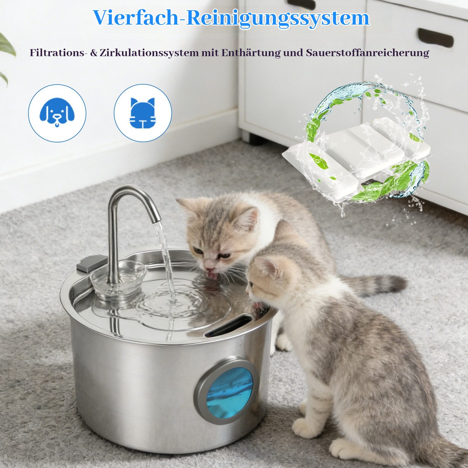BlingBin Trinkbrunnen 3.2L Katzenbrunnen Ersatzfilter Für Katzen und Hunde 3.2 l, 8 Stück Kohlefilter Trinkbrunnen mit 4 Stück Schaumfilter