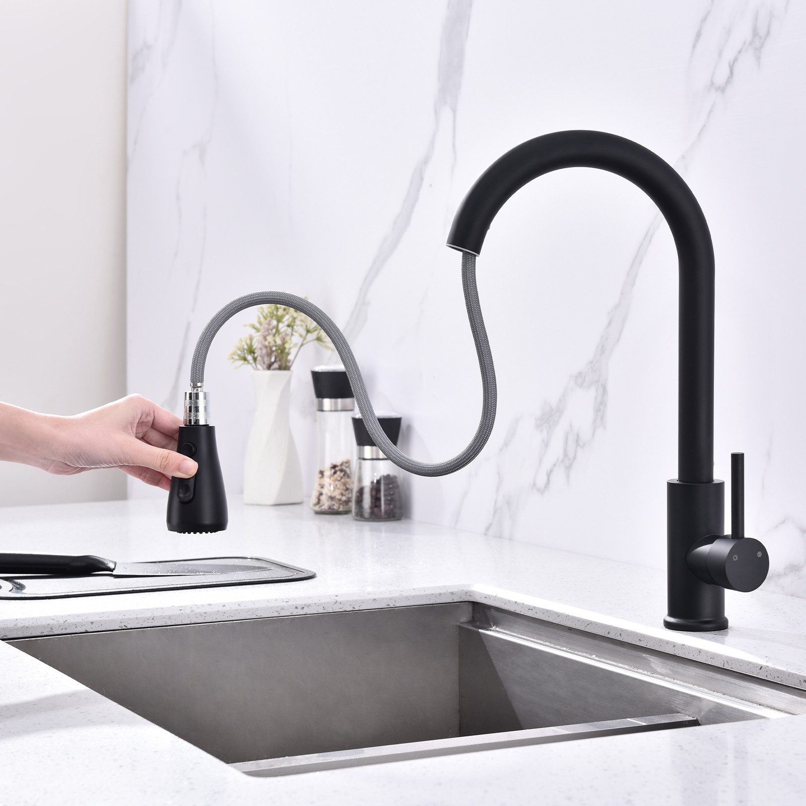 Thumbnail - HOMELODY Küchenarmatur Hochdruck Wasserhahn Küche 360° Küchenarmatur mit Ausziehbarer (Ausziehbarer Küchenhahn) Armatur ...