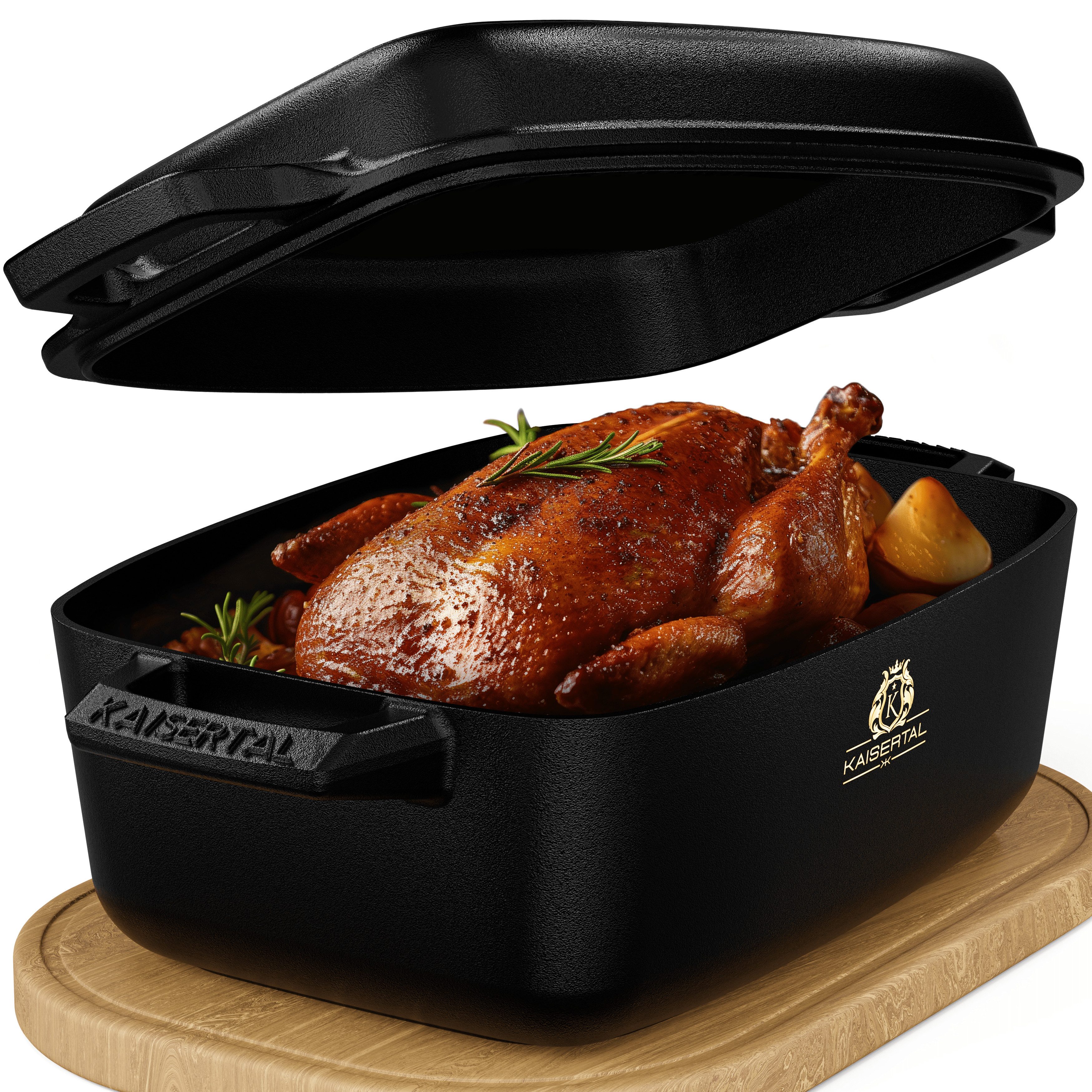 Kaisertal Auflaufform KAISERTAL eingebrannt/emailliert Gusseisen Bräter mit Deckel 28/32cm, Bräter mit Deckel 8,6kg - Induktions- & Backofengeeignet