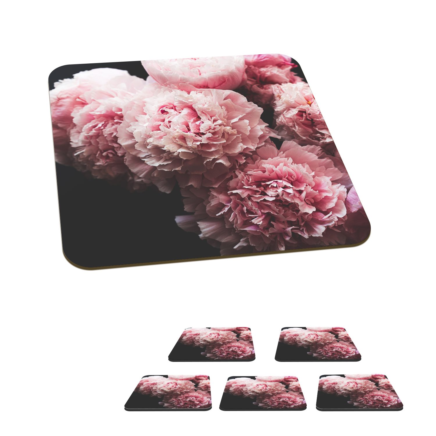 MuchoWow Glasuntersetzer Blumenstrauß aus rosa Pfingstrosen, Zubehör für Gläser, 6-tlg., Glasuntersetzer, Tischuntersetzer, Korkuntersetzer, Untersetzer, Tasse