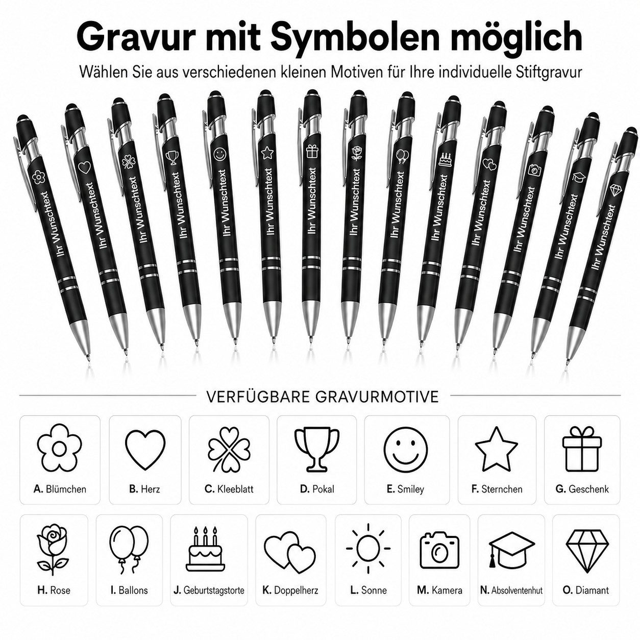 lindahandel Kugelschreiber Personalisierter Kugelschreiber mit Gravur, individueller Name Text, (10-tlg), blaue Tinte, Geschenk für Geburtstag Büro,Metall Kugel – Bild 4 von 5