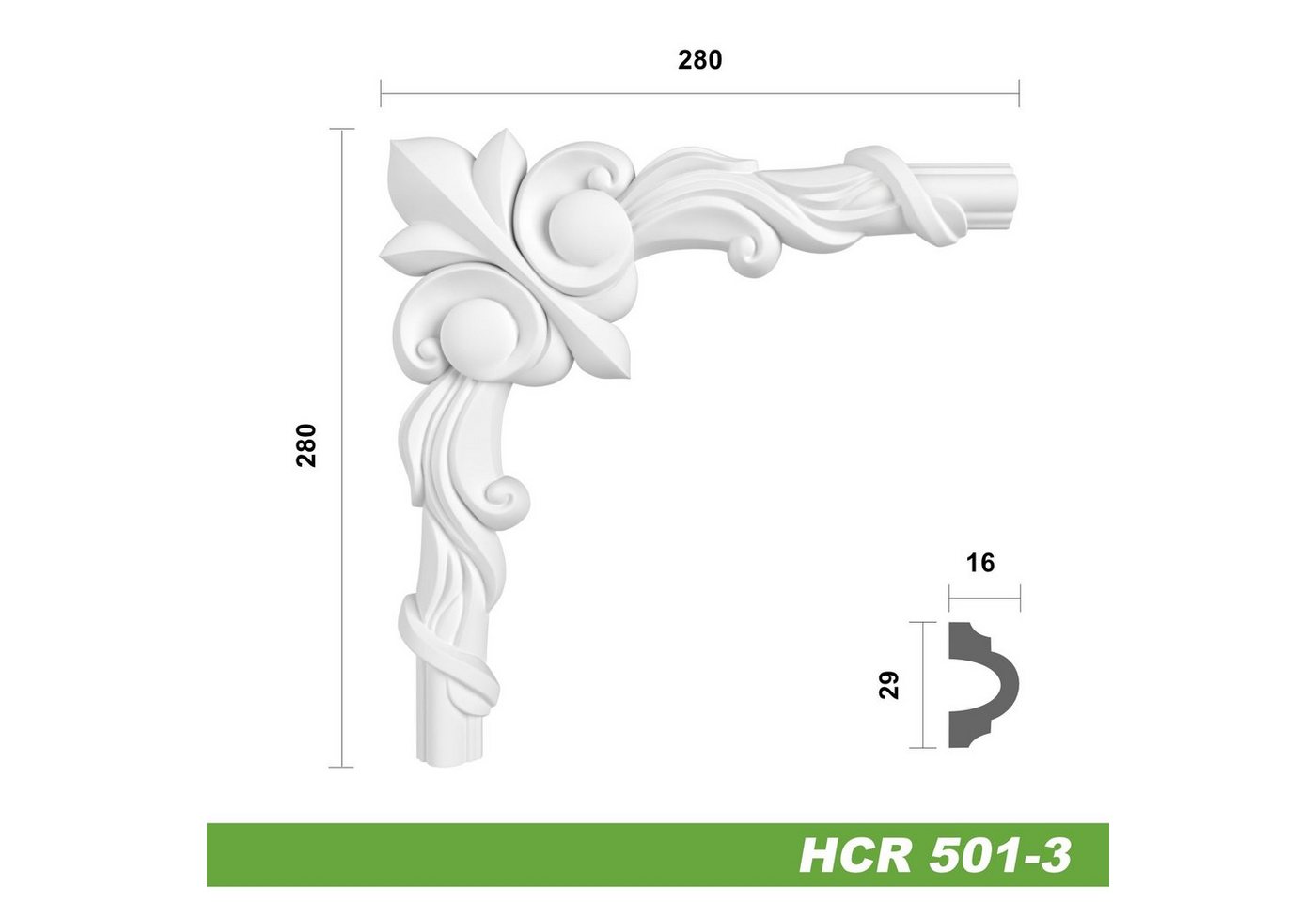 Thumbnail - Hexim Zierleiste HCR501-3, 2 Ecken, HEXIM Eckstück aus PU-Polyurethane - extrem widerstandsfähig, schneeweiß & modern (2...